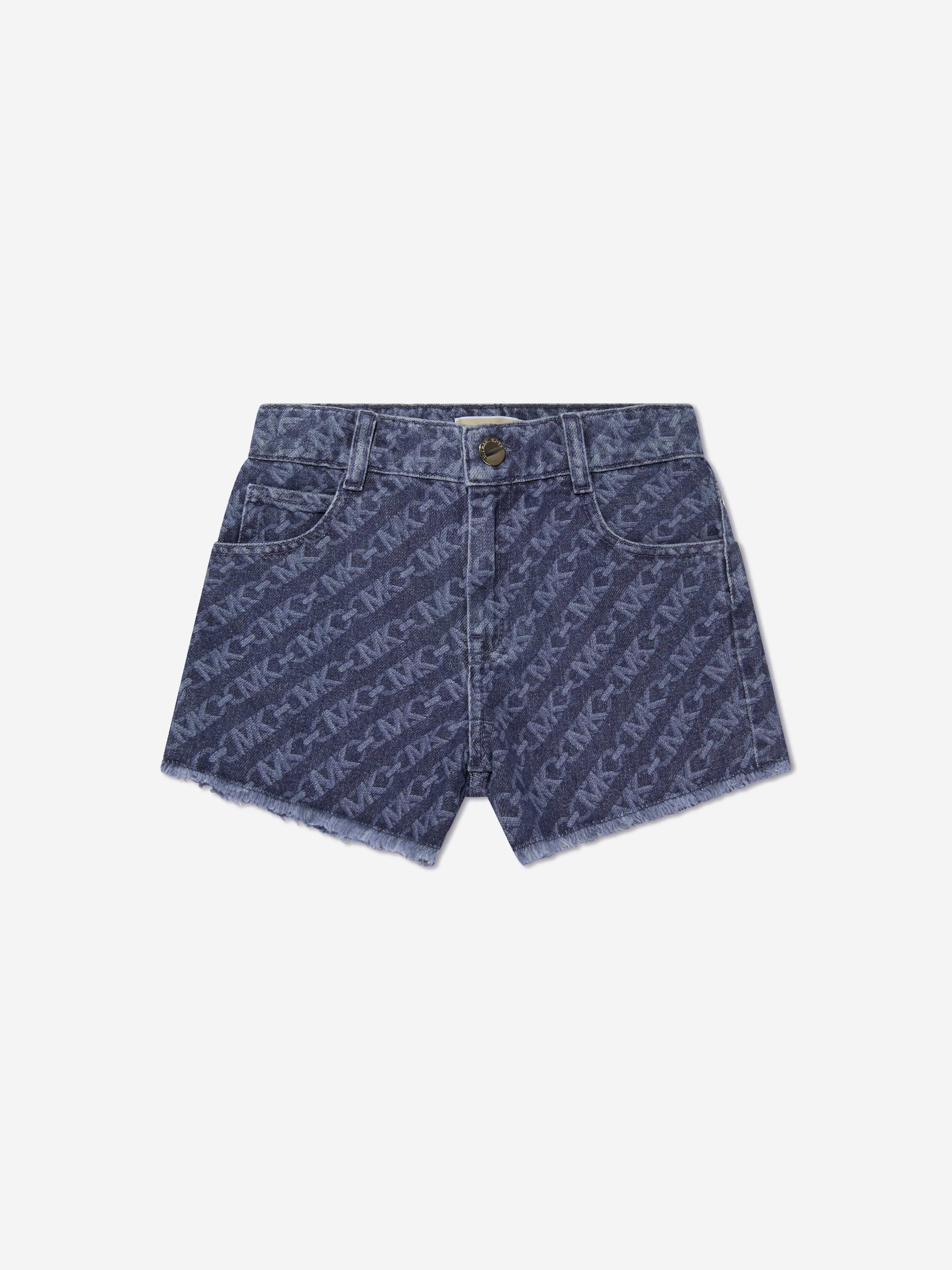 Michael Kors Girls Logo Denim Shorts in Blue