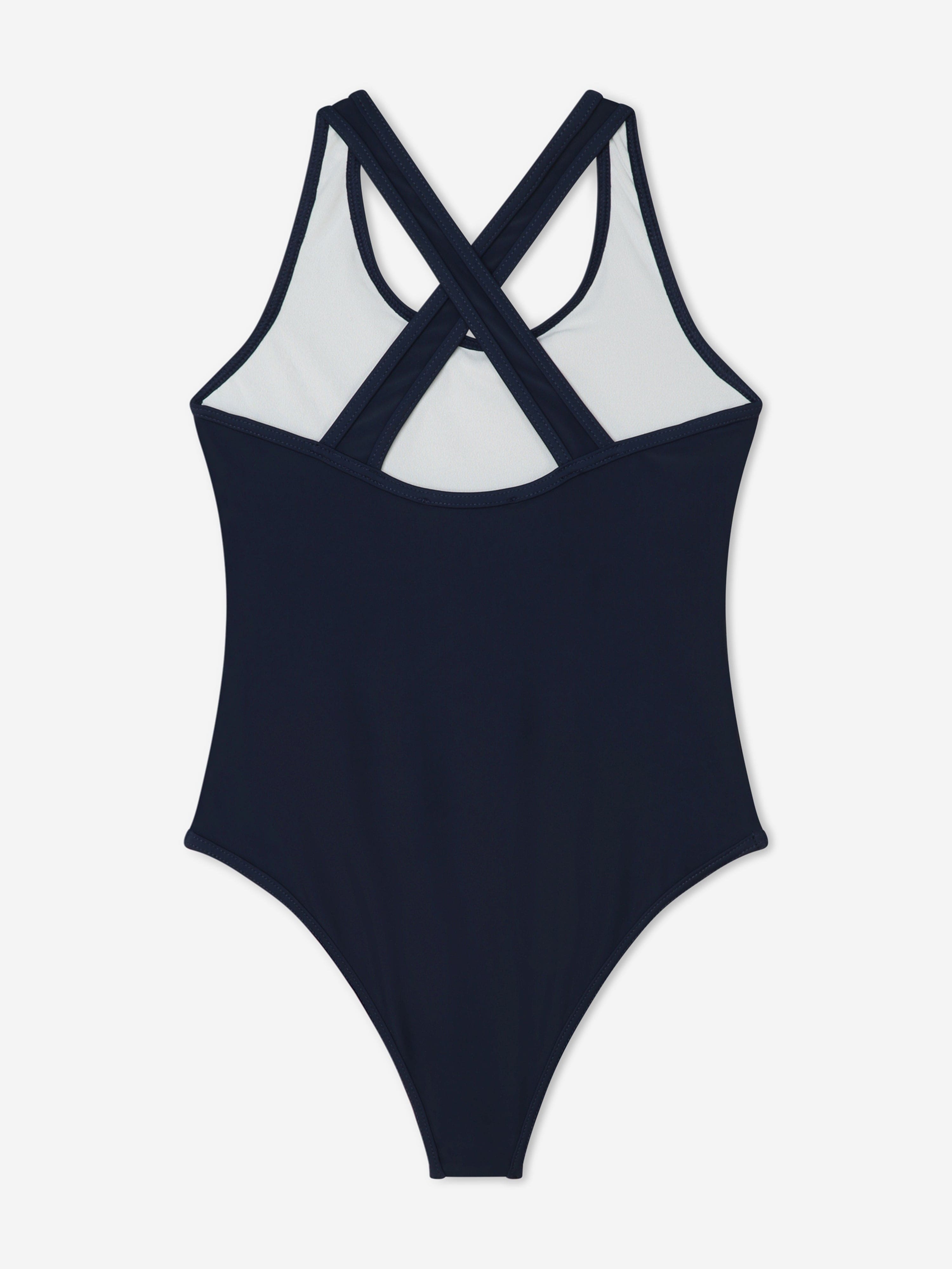 Michael Kors Girls Logo Print Swimsuit in Navy