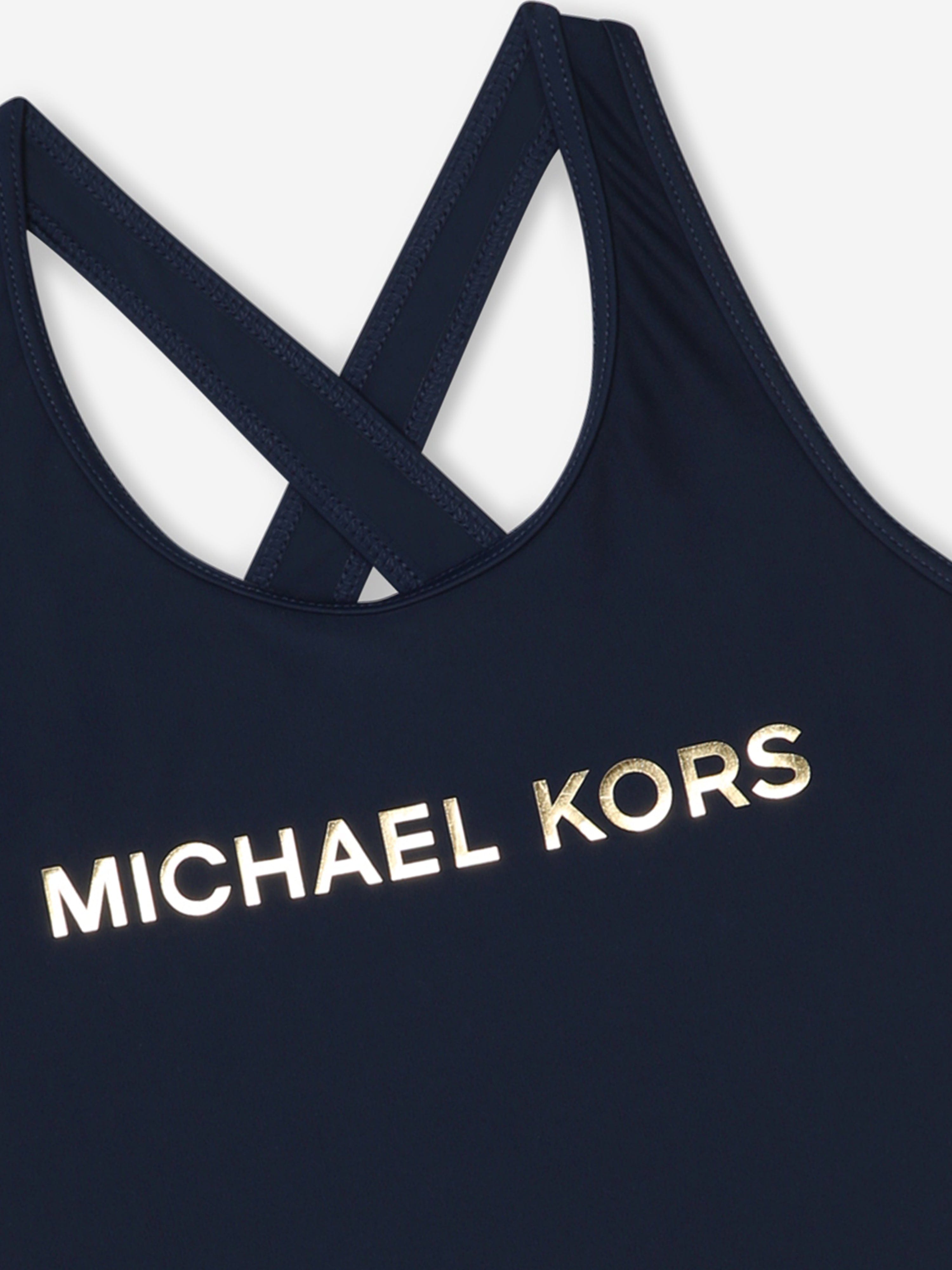 Michael Kors Girls Logo Print Swimsuit in Navy