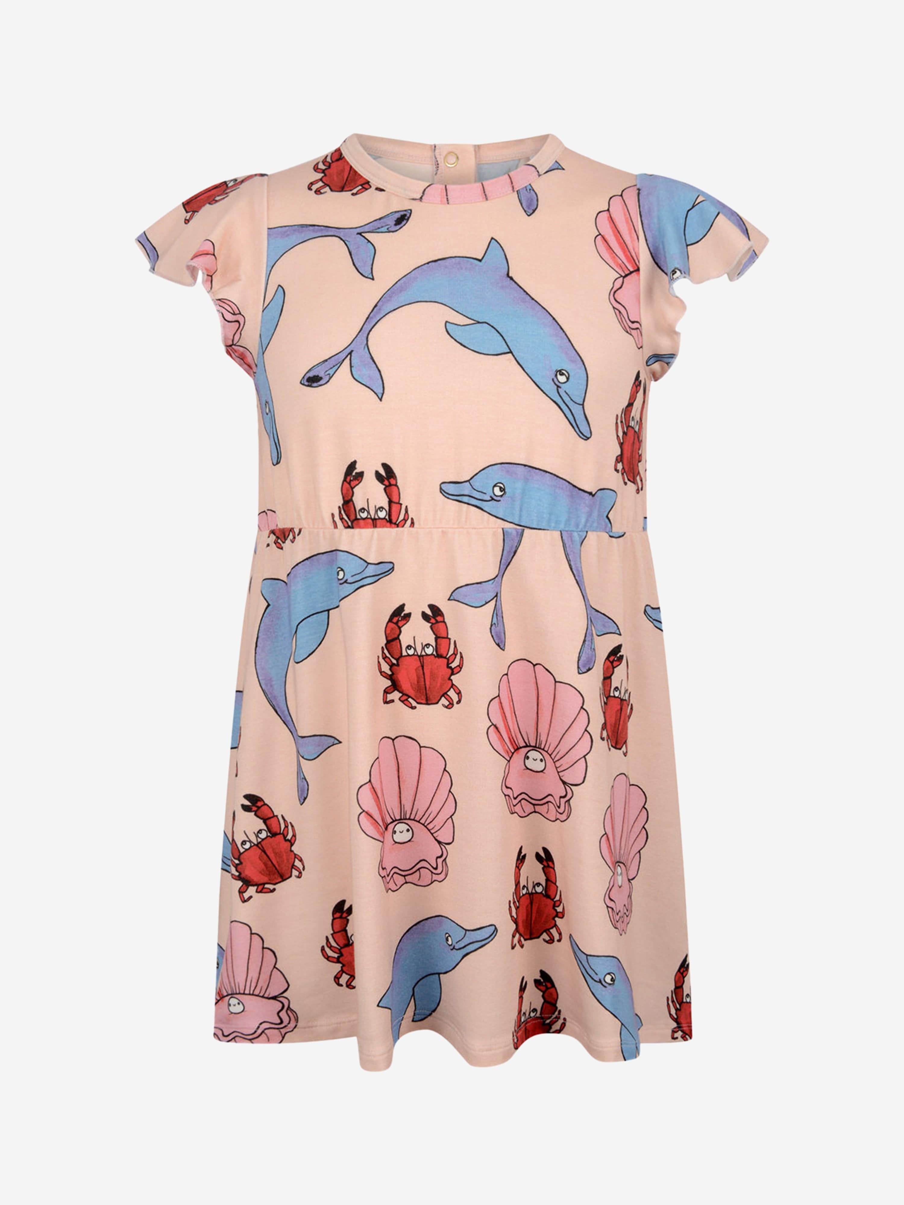 Mini Rodini Girls Pink Cotton Dolphin Print Dress