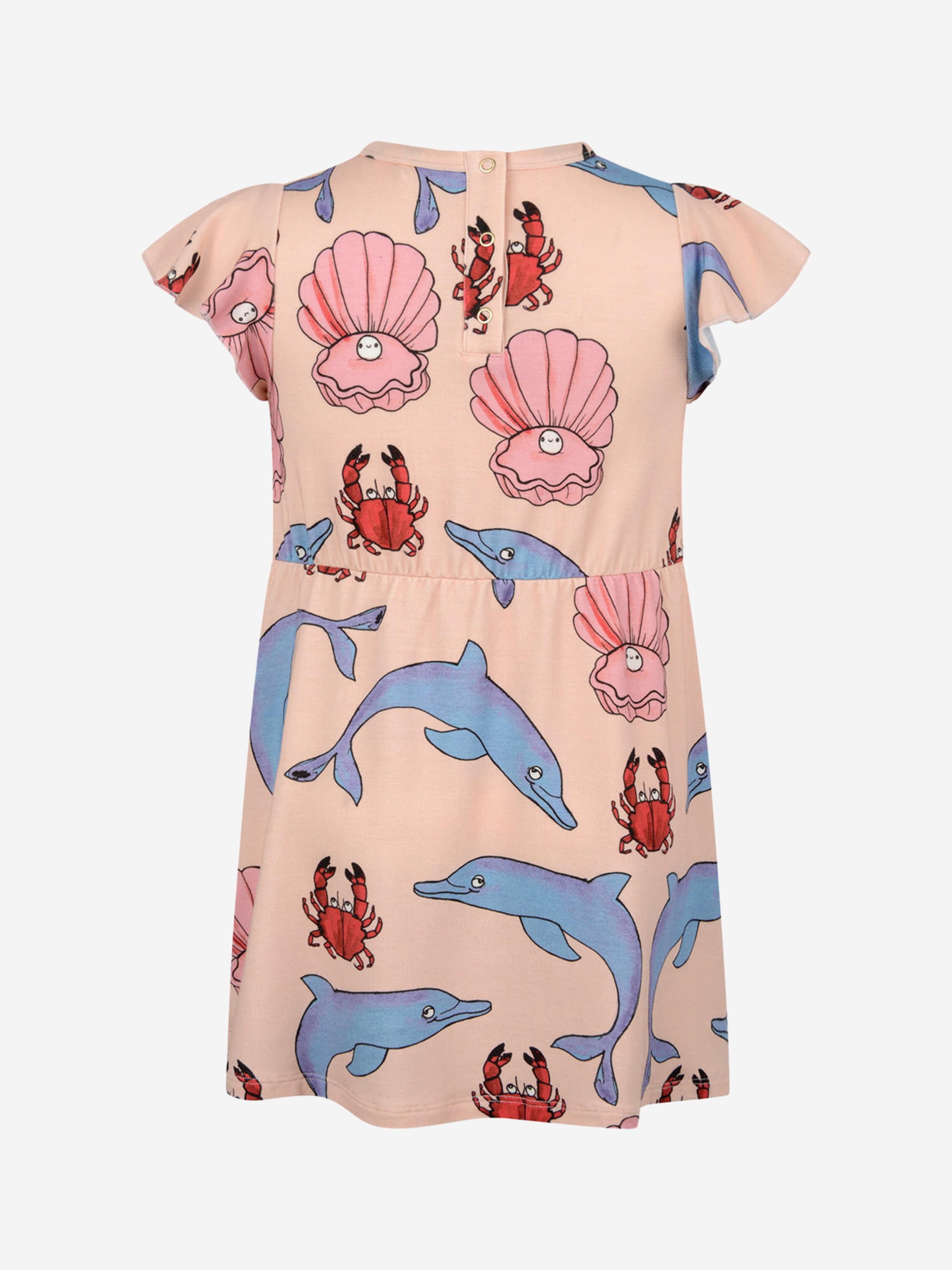 Mini Rodini Girls Pink Cotton Dolphin Print Dress