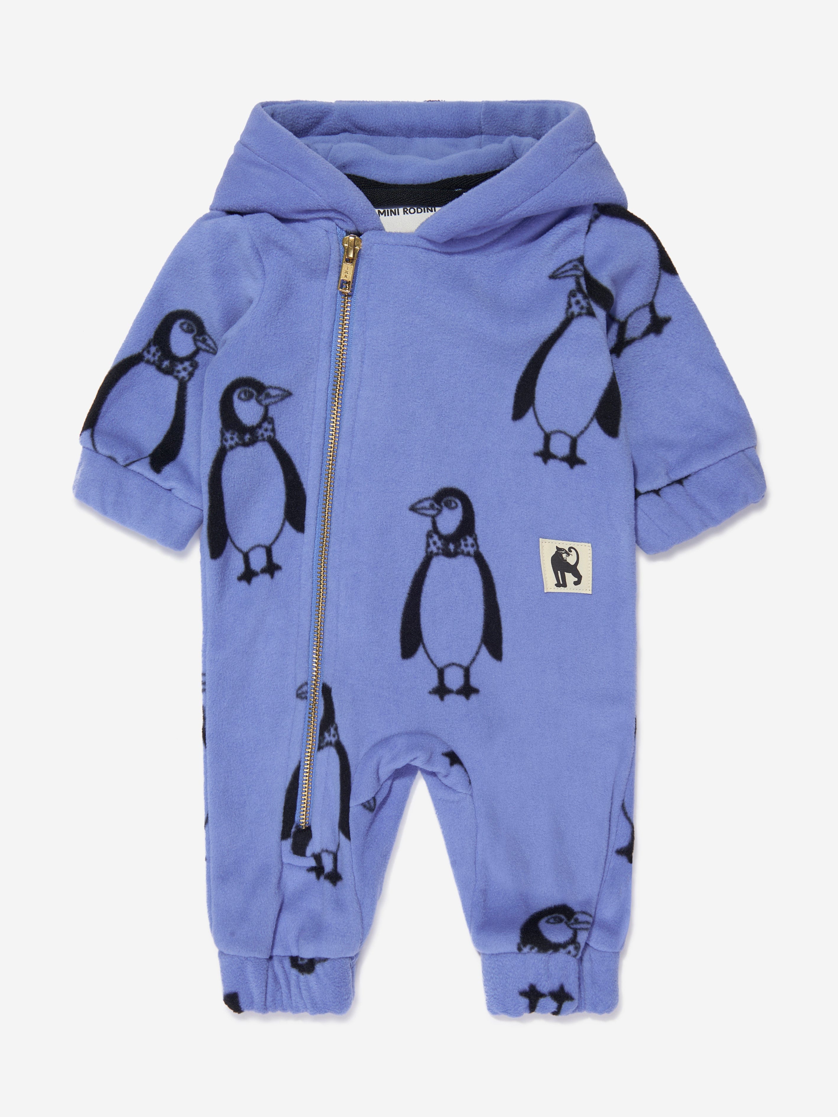 Mini Rodini Baby Penguin Fleece Onesie in Blue