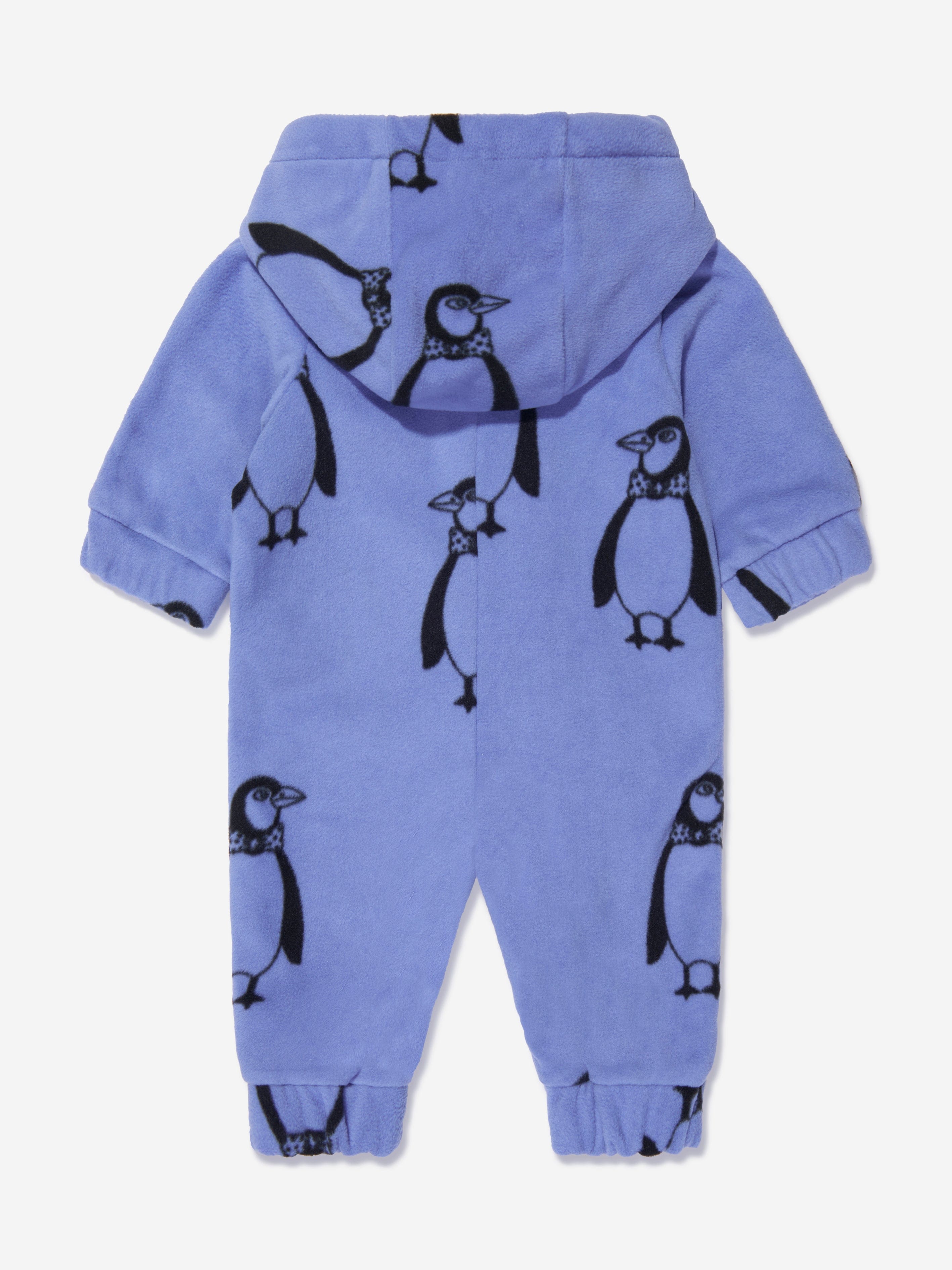 Mini Rodini Baby Penguin Fleece Onesie in Blue