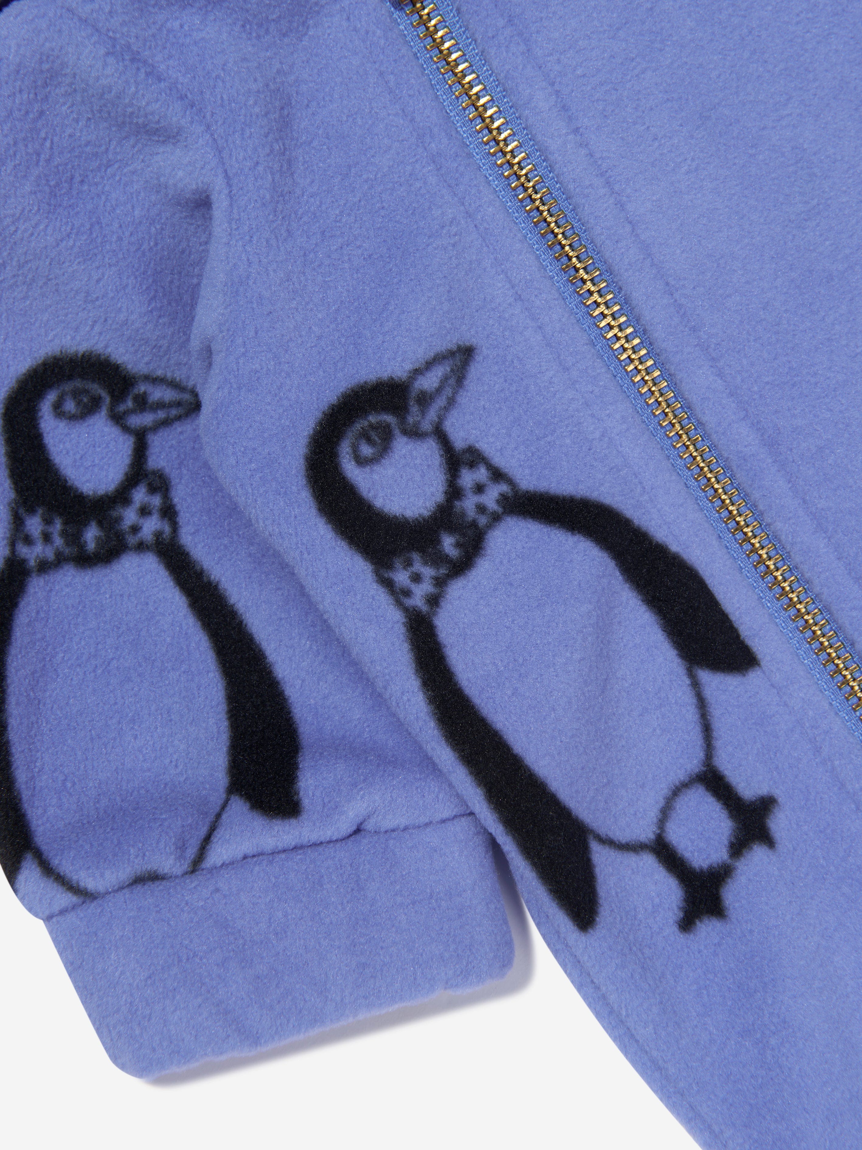 Mini Rodini Baby Penguin Fleece Onesie in Blue