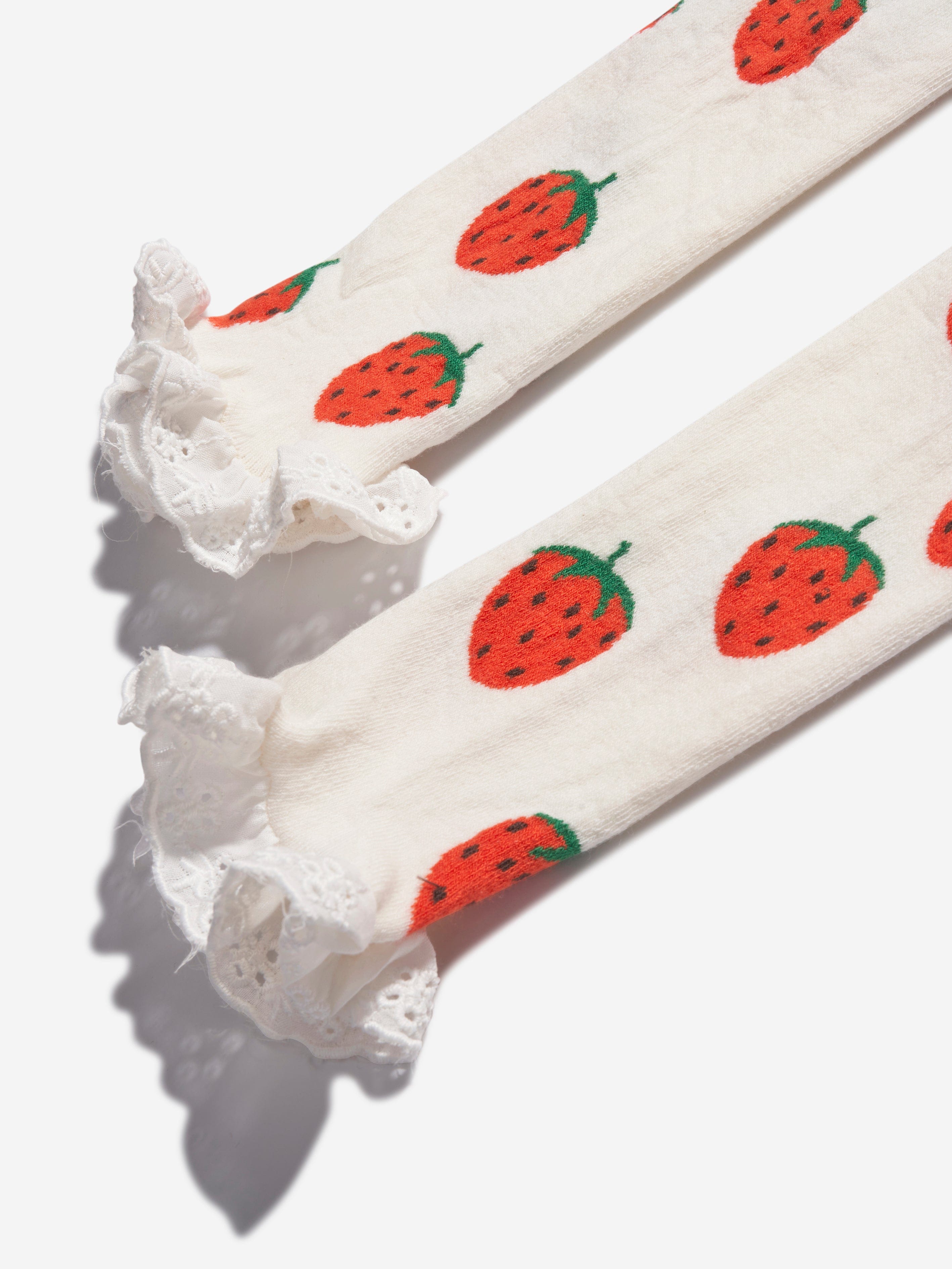 Mini Rodini Girls Strawberries Lace Edge Leggings in Ivory