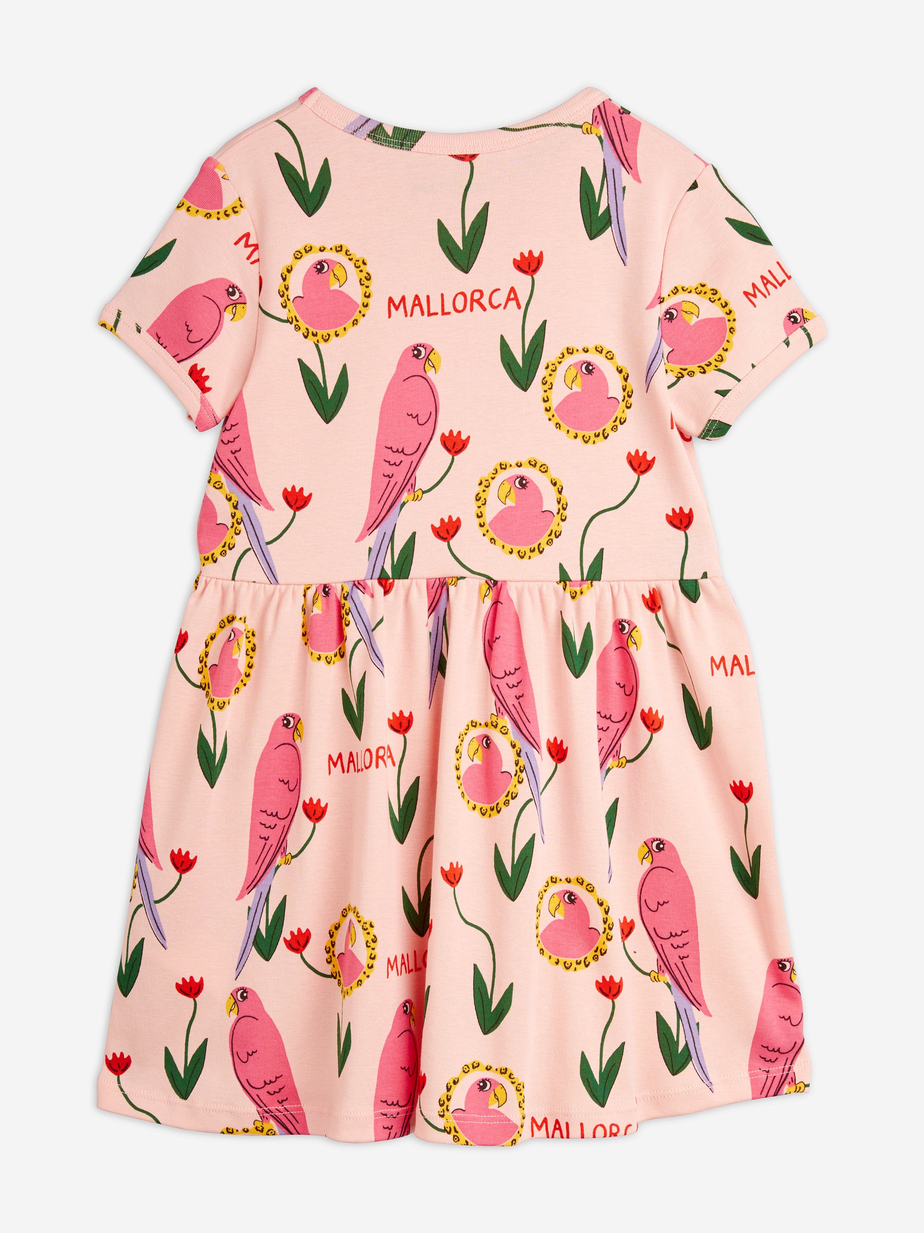 Mini Rodini Girls Parrot Print Dress in Pink