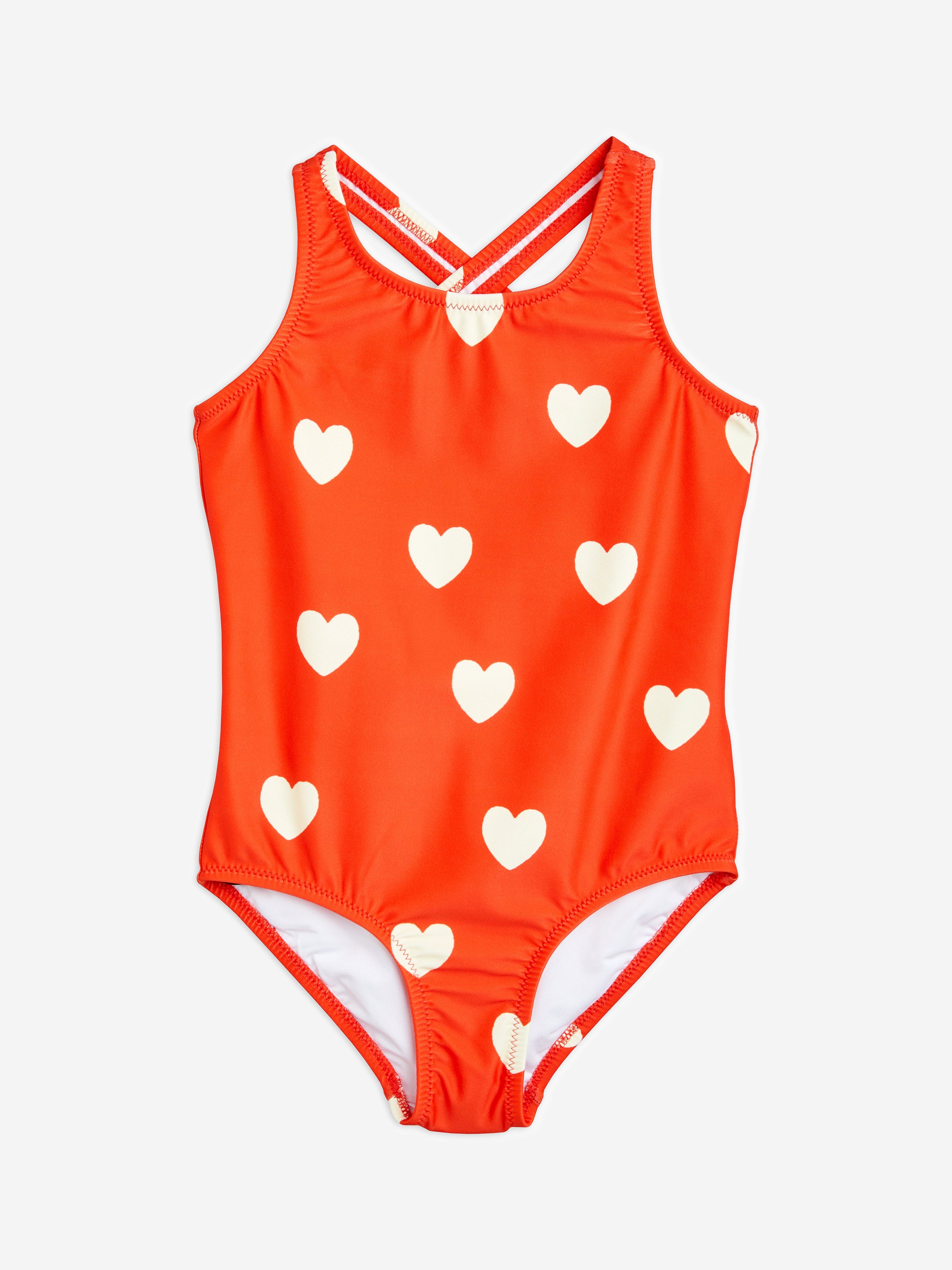 Mini Rodini Girls Heart Print Swimsuit in Red