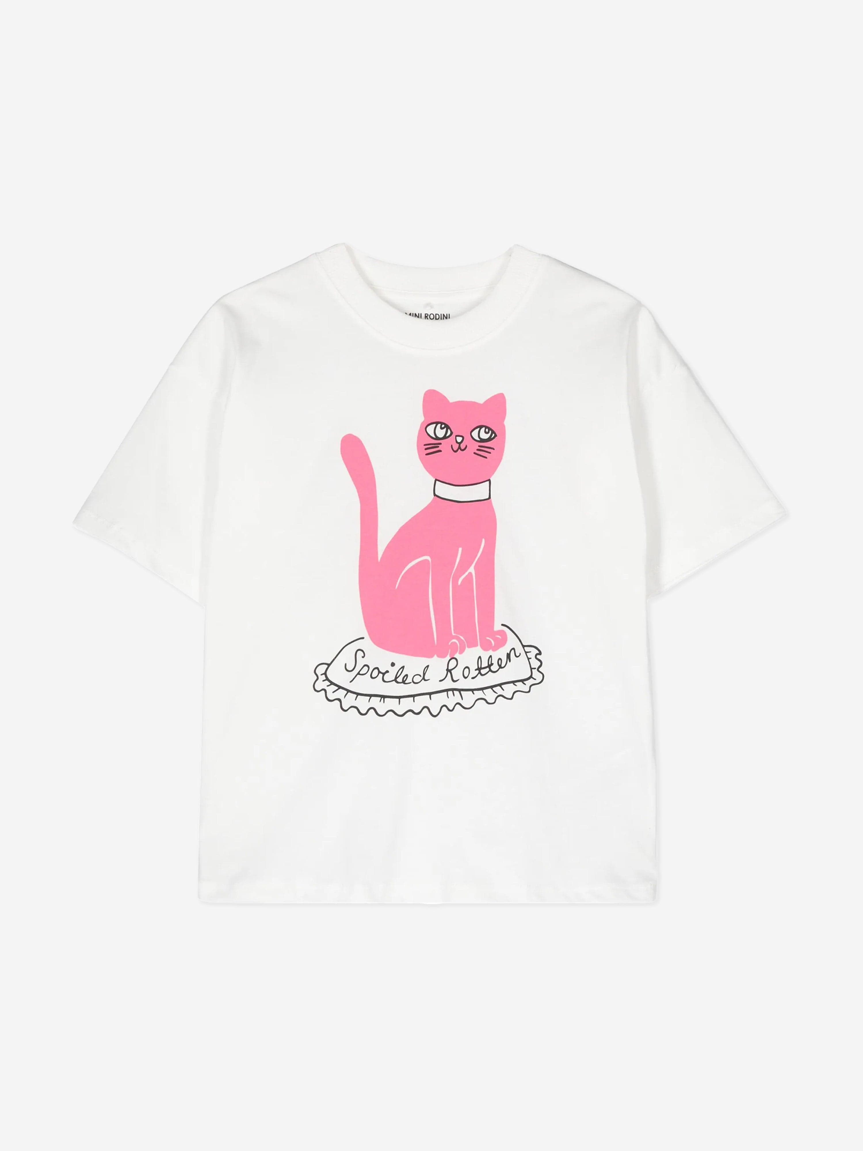 Mini Rodini Kids Cat T-Shirt in White