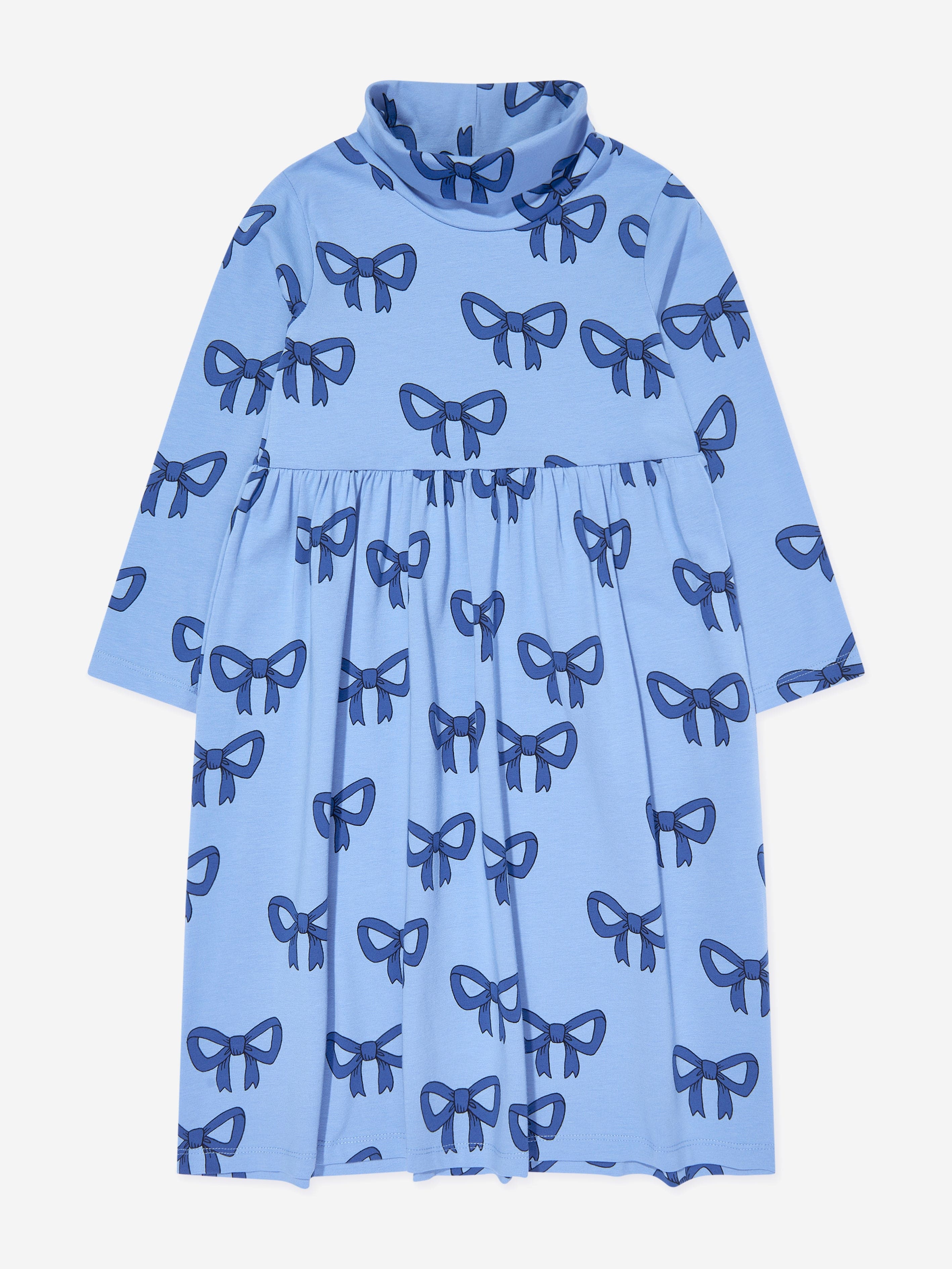 Mini Rodini Girls Bow Print Dress in Blue