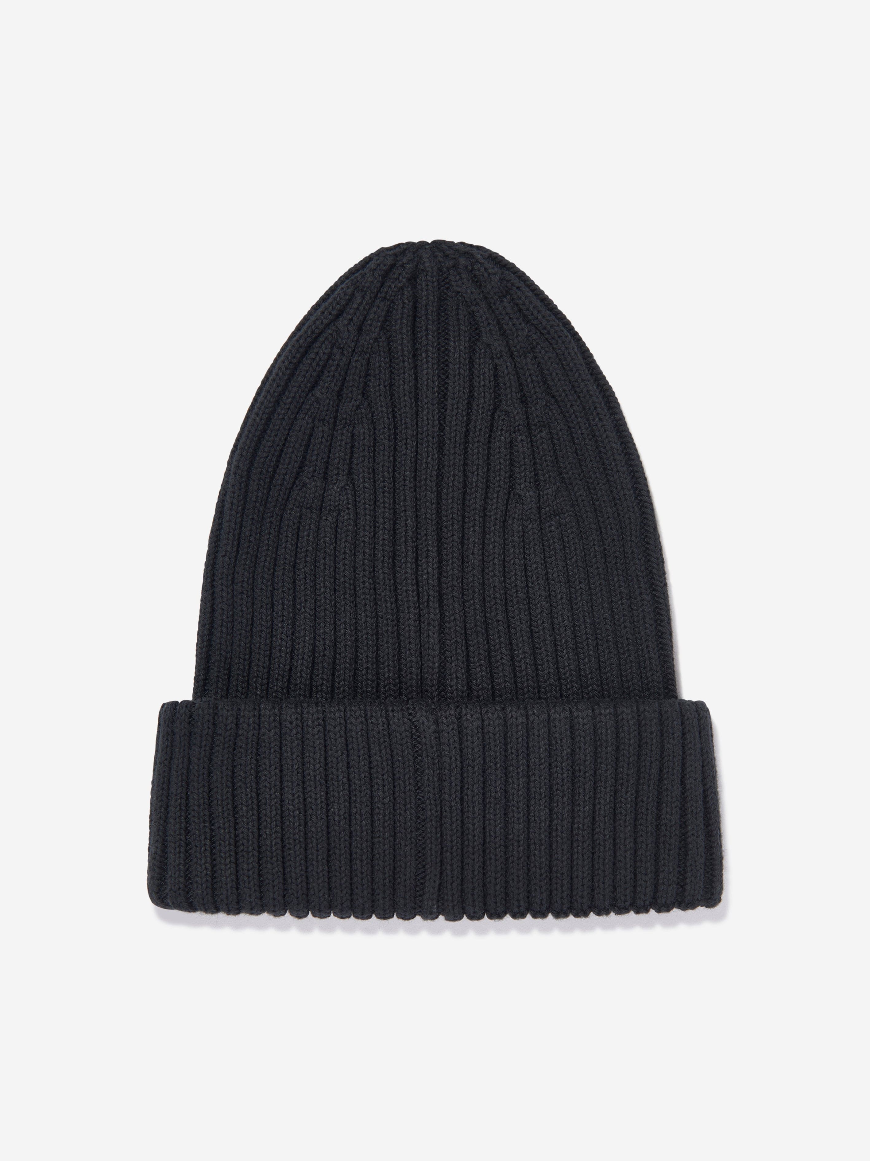 Mini Rodini Kids Knitted Rib Fold Up Hat in Black