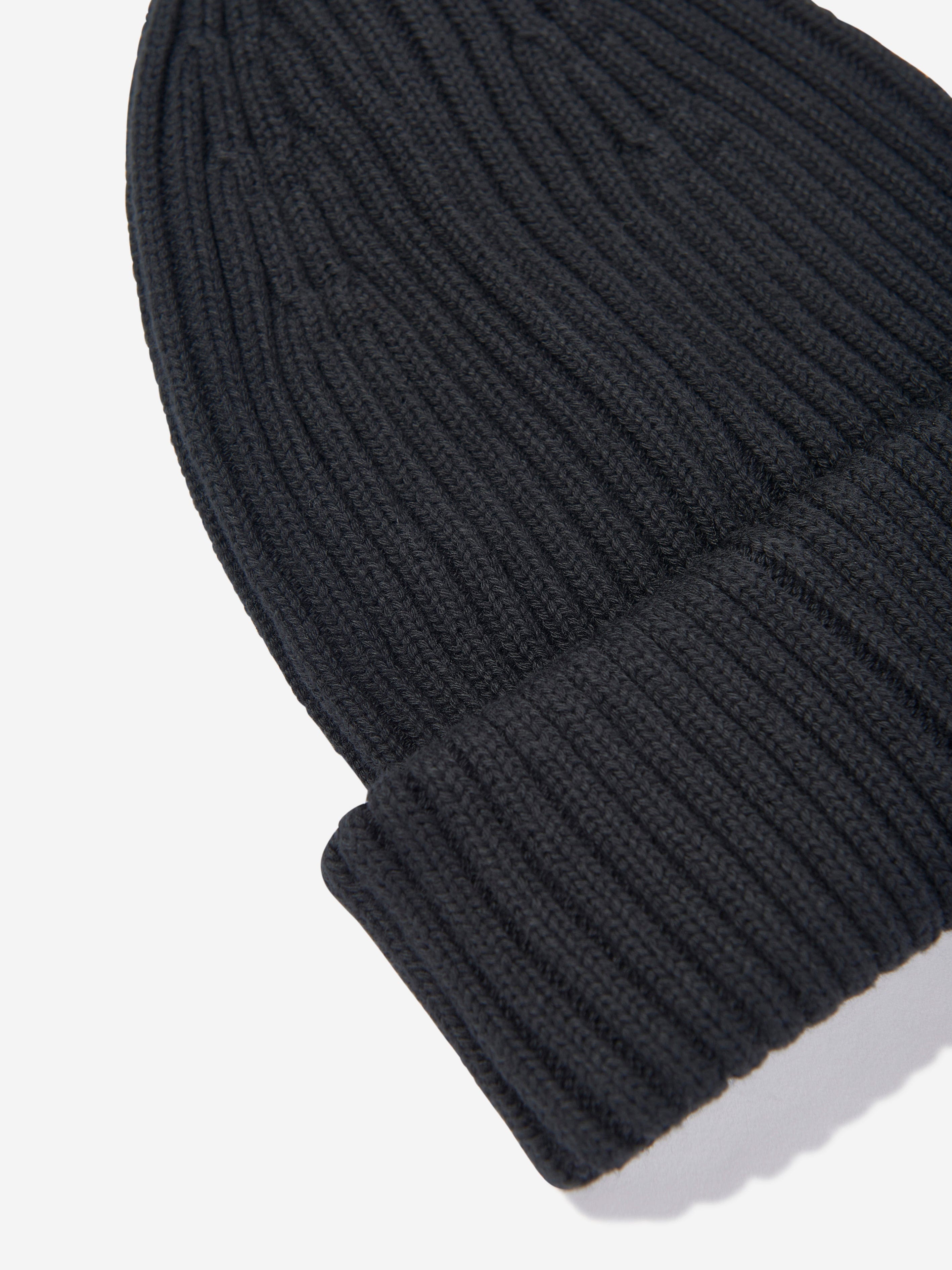 Mini Rodini Kids Knitted Rib Fold Up Hat in Black