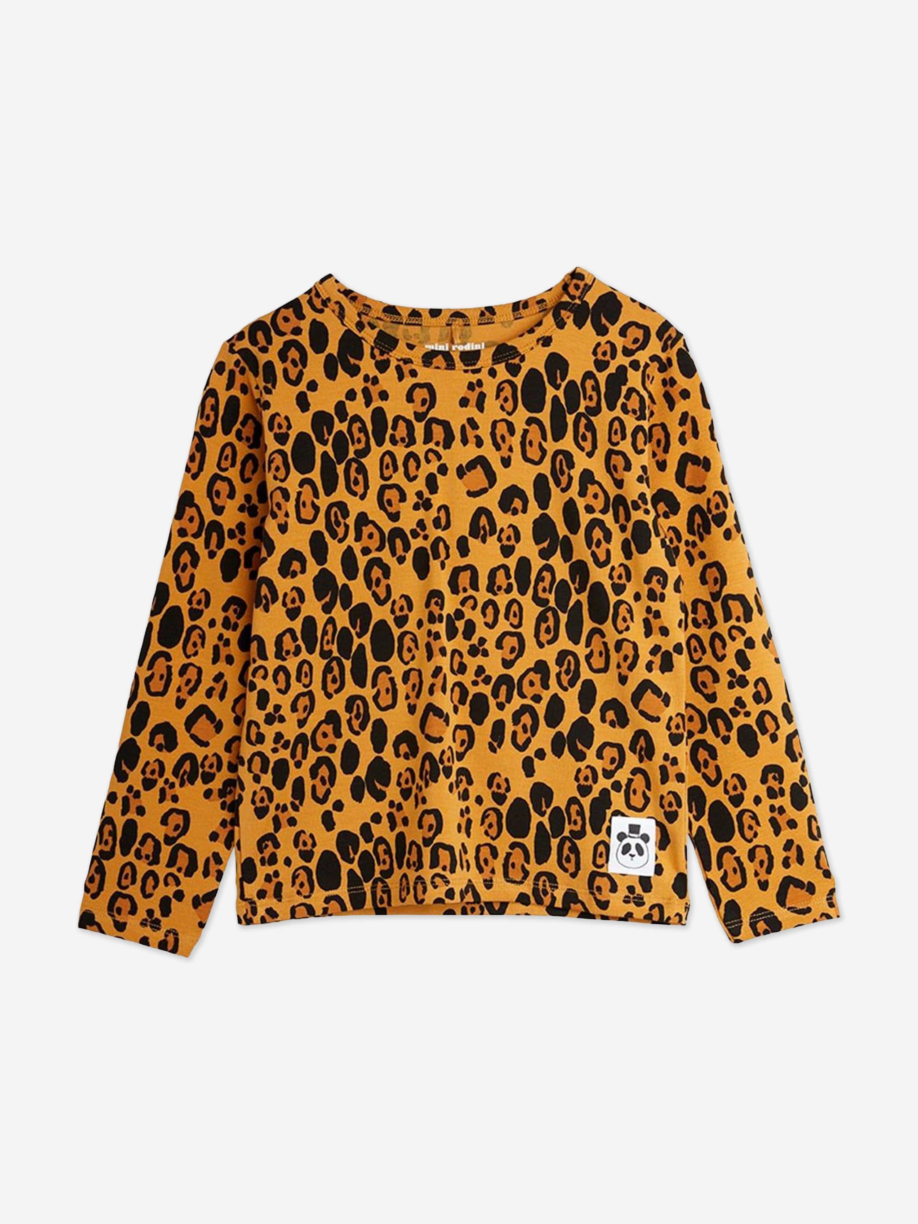 Mini Rodini Girls Leopard Long Sleeve T-Shirt in Brown