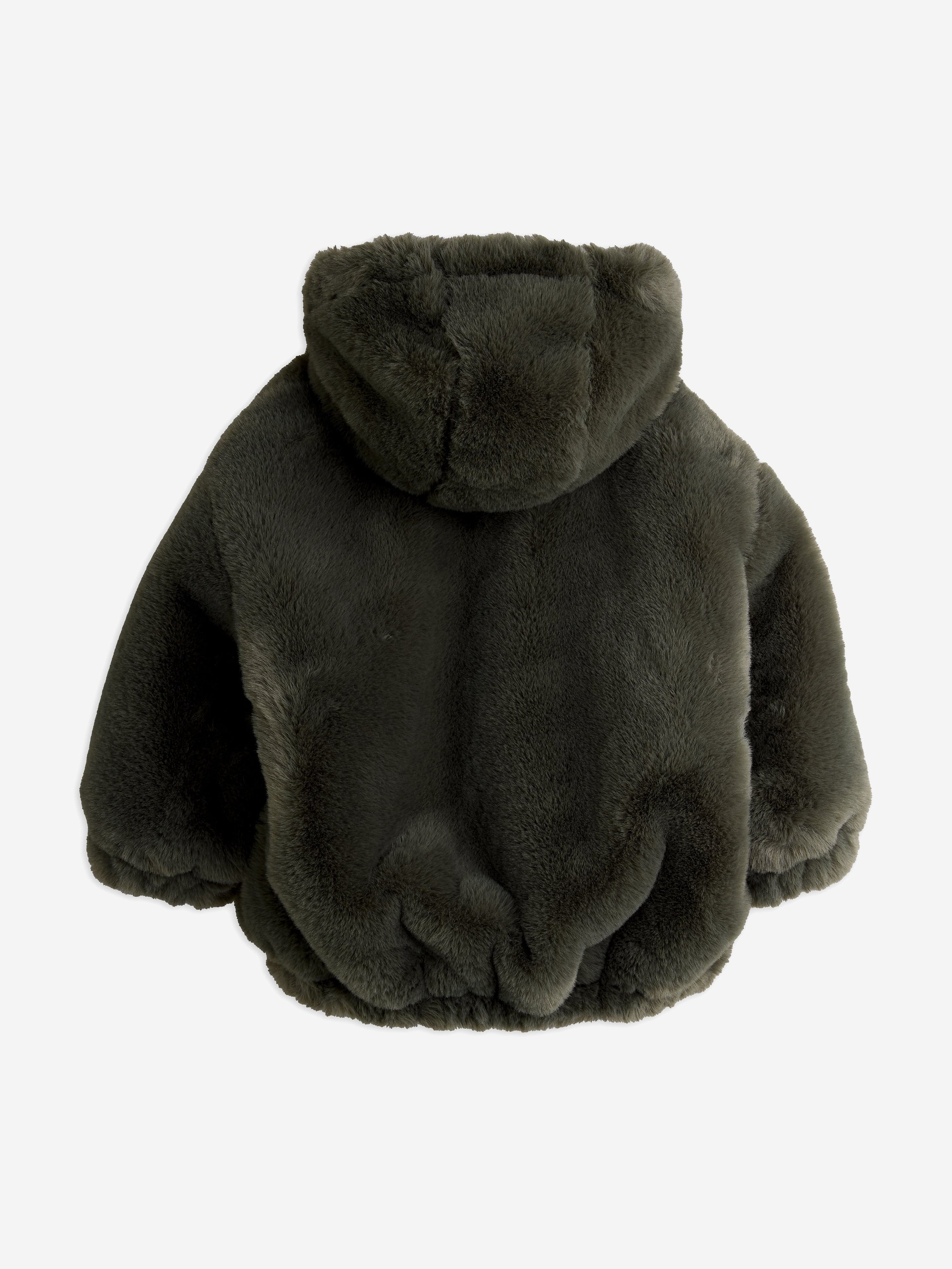 Mini Rodini Girls Ritzratz Patch Faux Fur Jacket in Grey