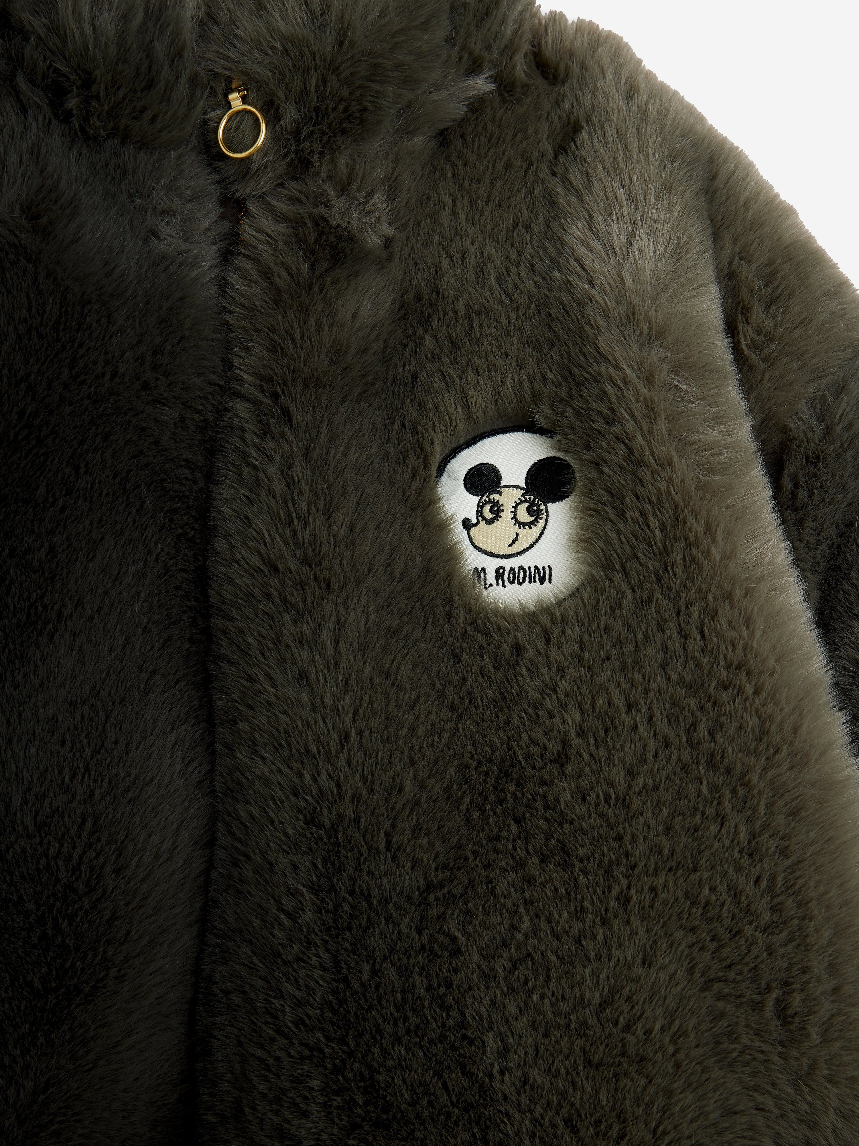 Mini Rodini Girls Ritzratz Patch Faux Fur Jacket in Grey