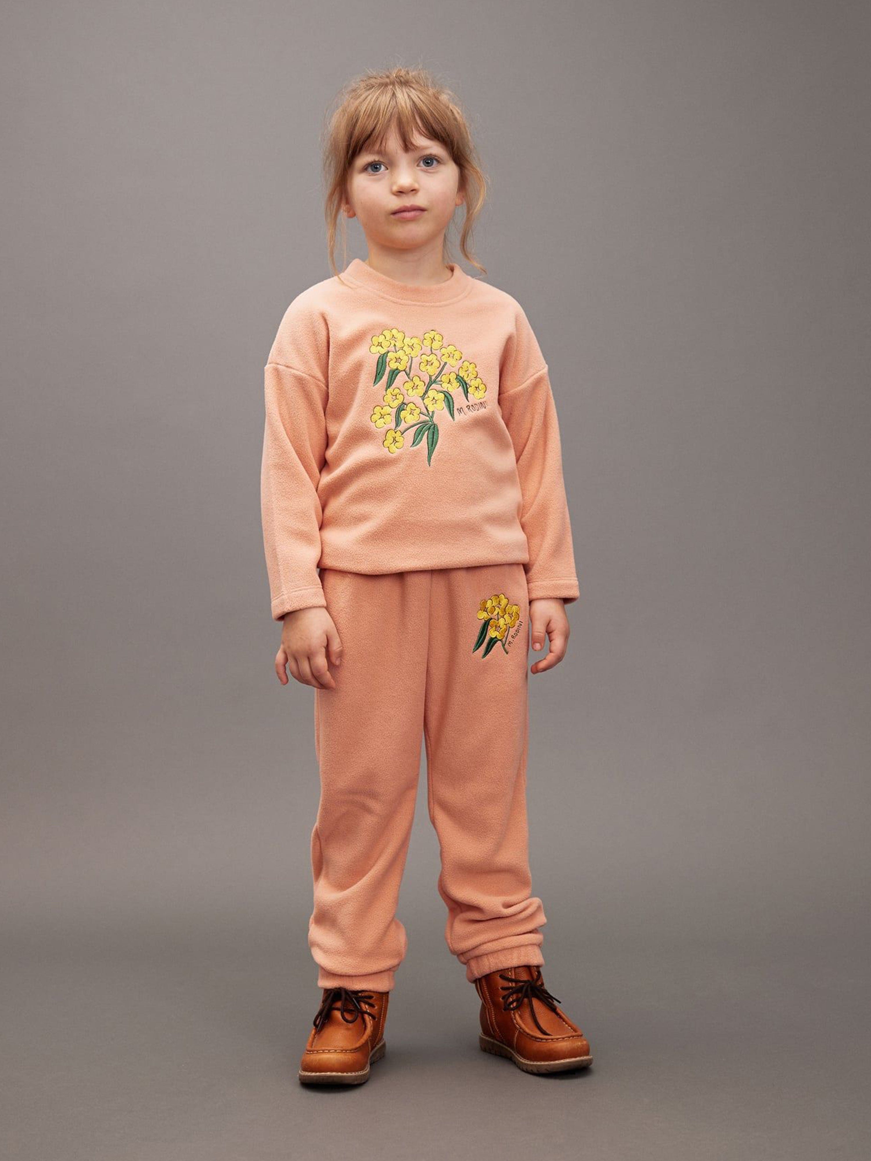 Mini Rodini Girls Embroidered Alpine Flowers Joggers in Pink