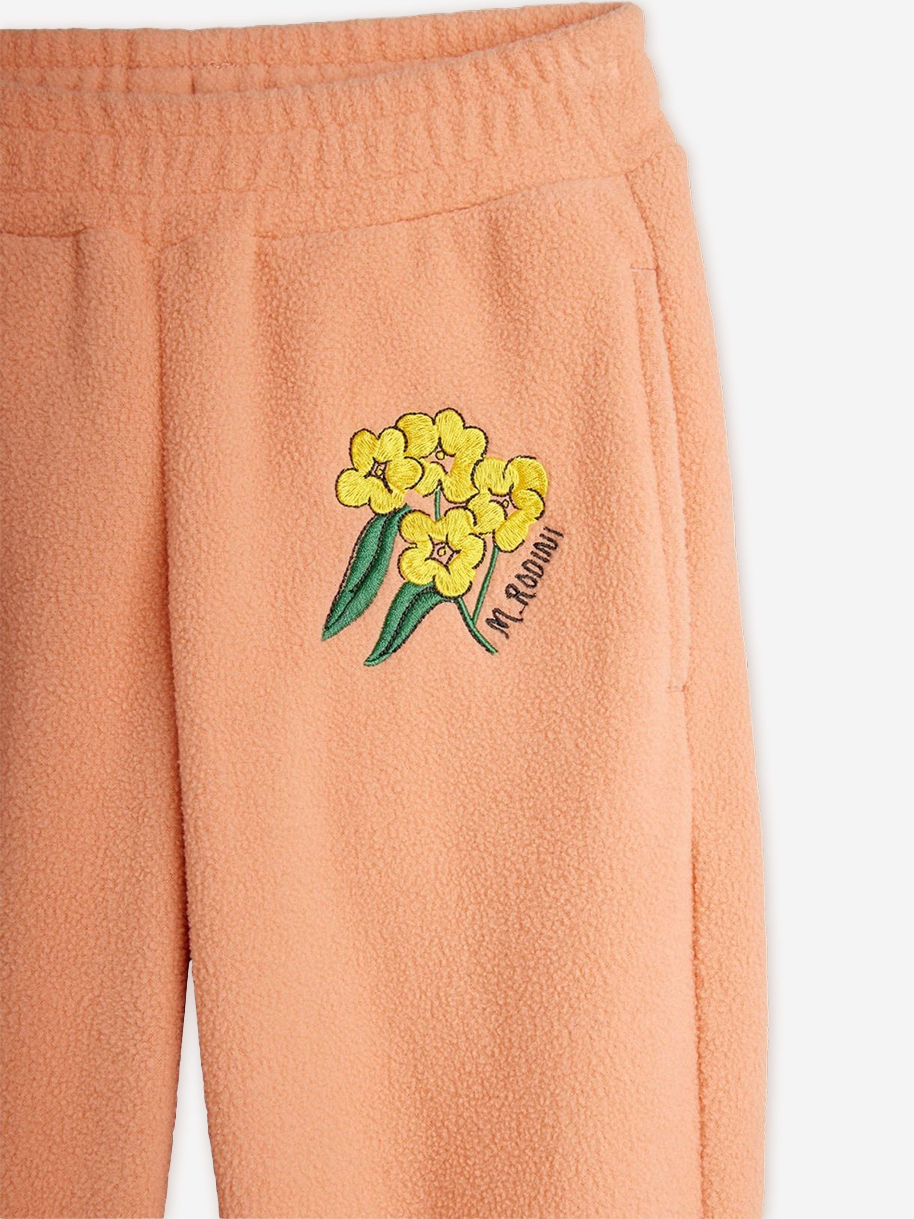 Mini Rodini Girls Embroidered Alpine Flowers Joggers in Pink