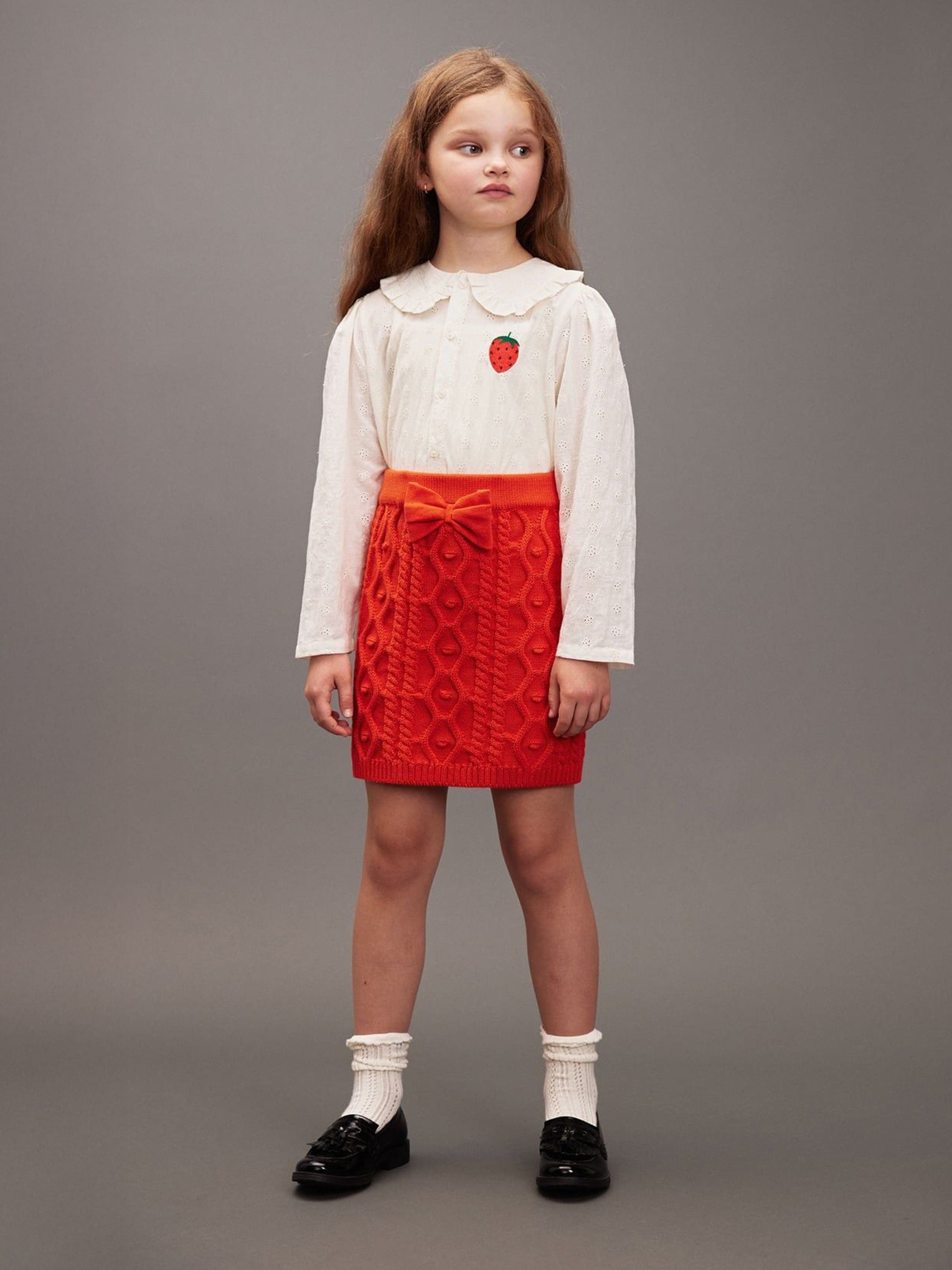 Mini Rodini Girls Embroidered Strawberry Schiffli Blouse in White