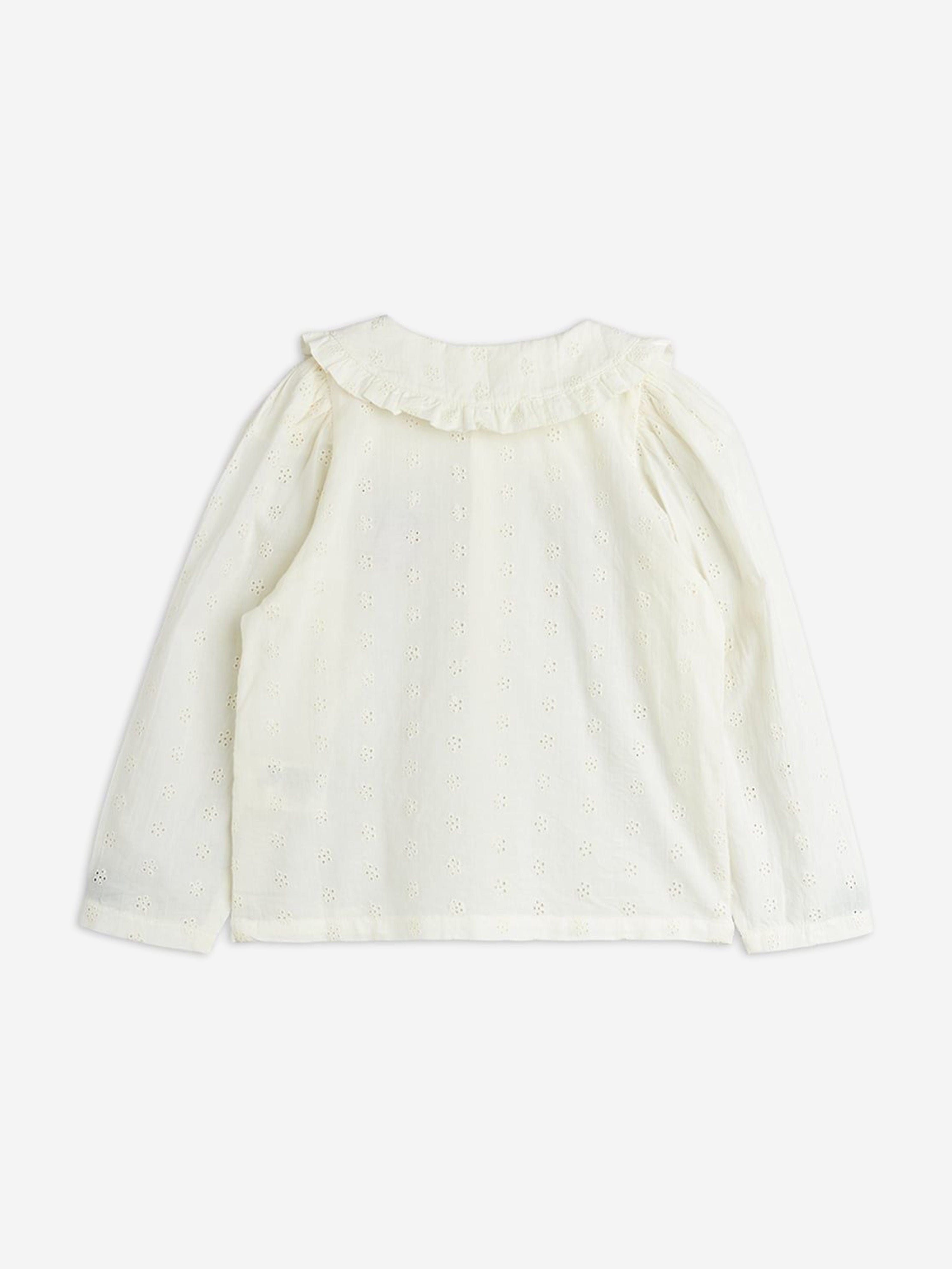 Mini Rodini Girls Embroidered Strawberry Schiffli Blouse in White