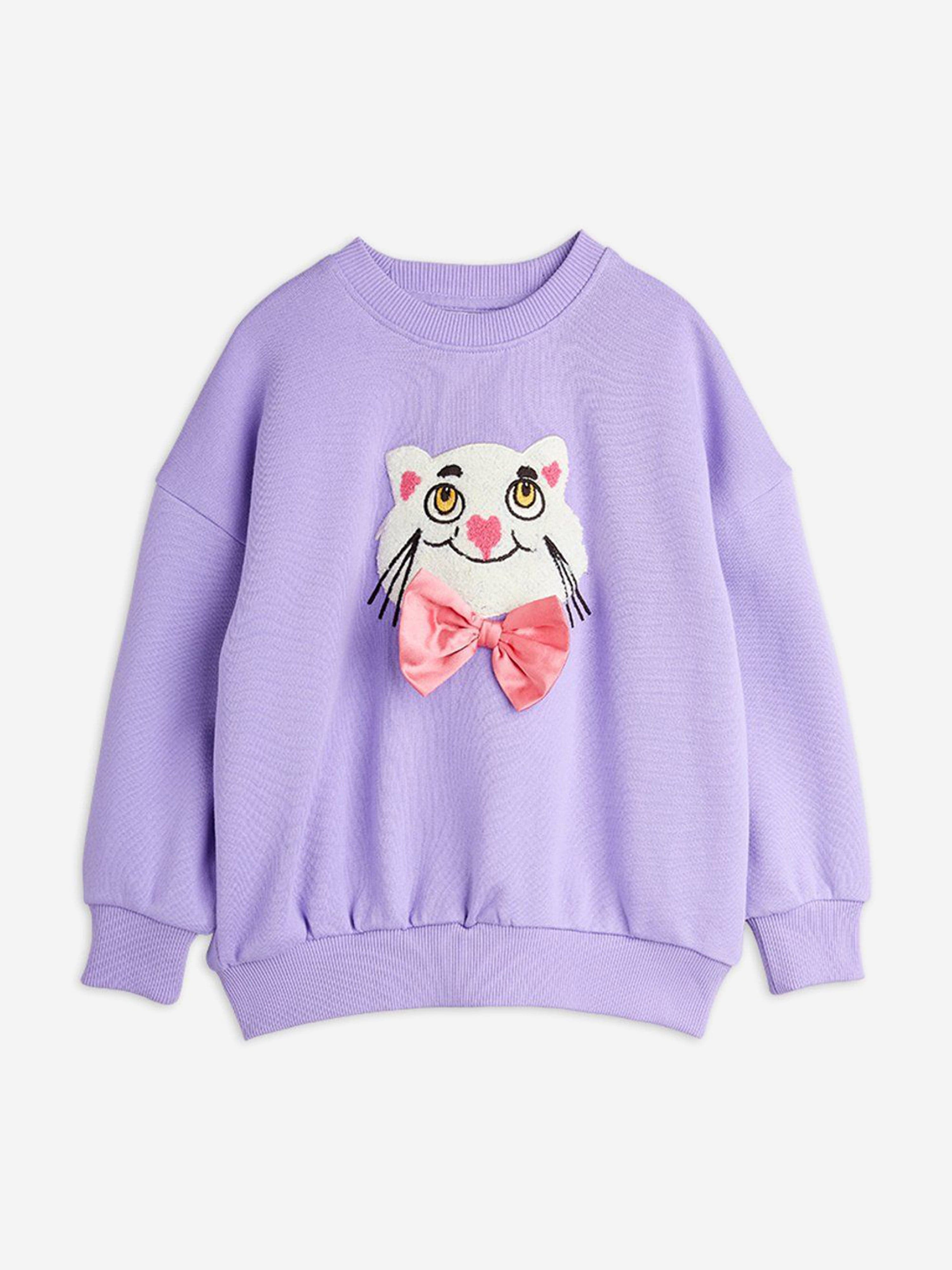 Mini Rodini Girls Cat with Bow Tie Sweatshirt in Purple