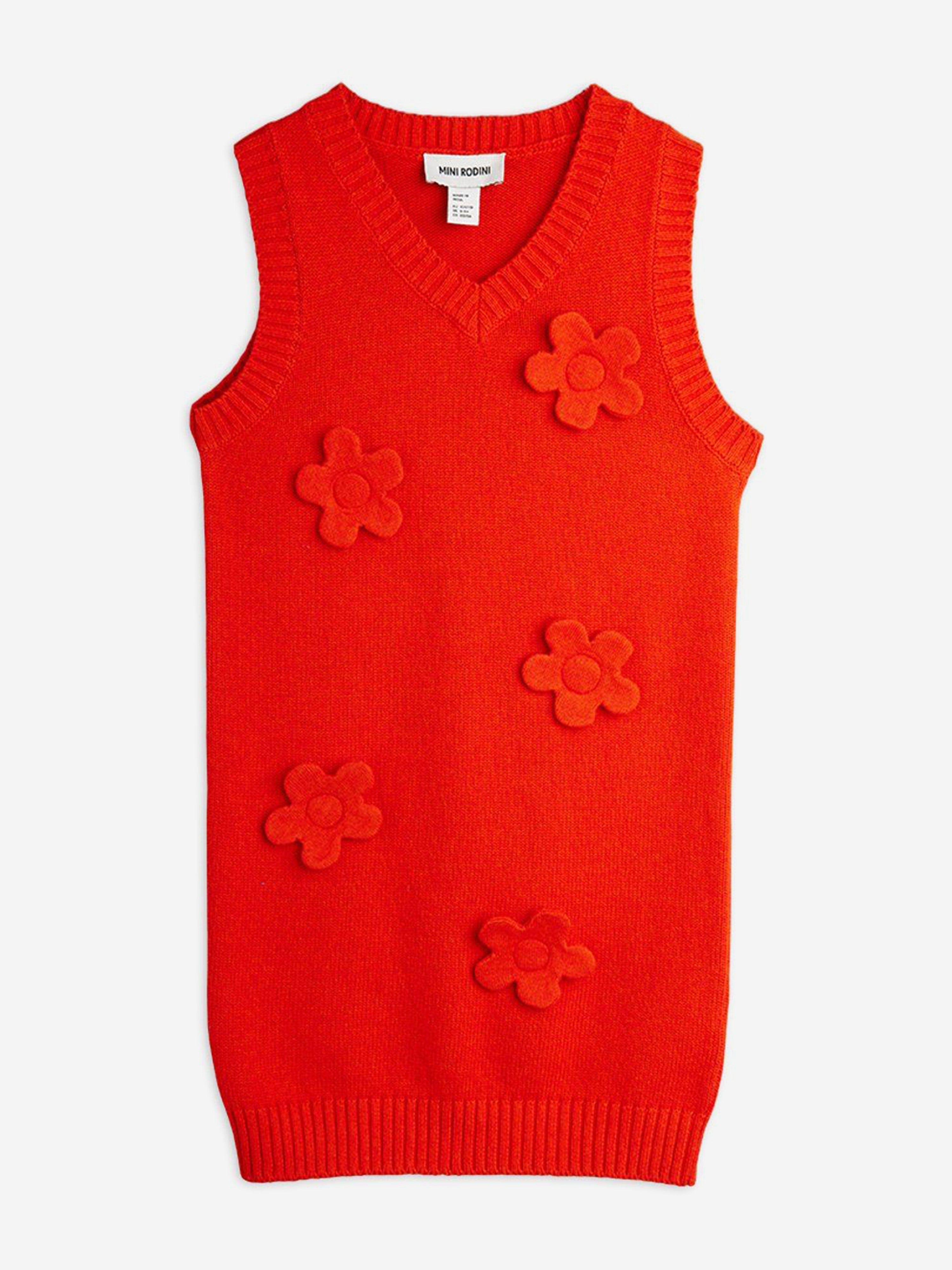 Mini Rodini Girls Knitted Flower Vest Dress in Red