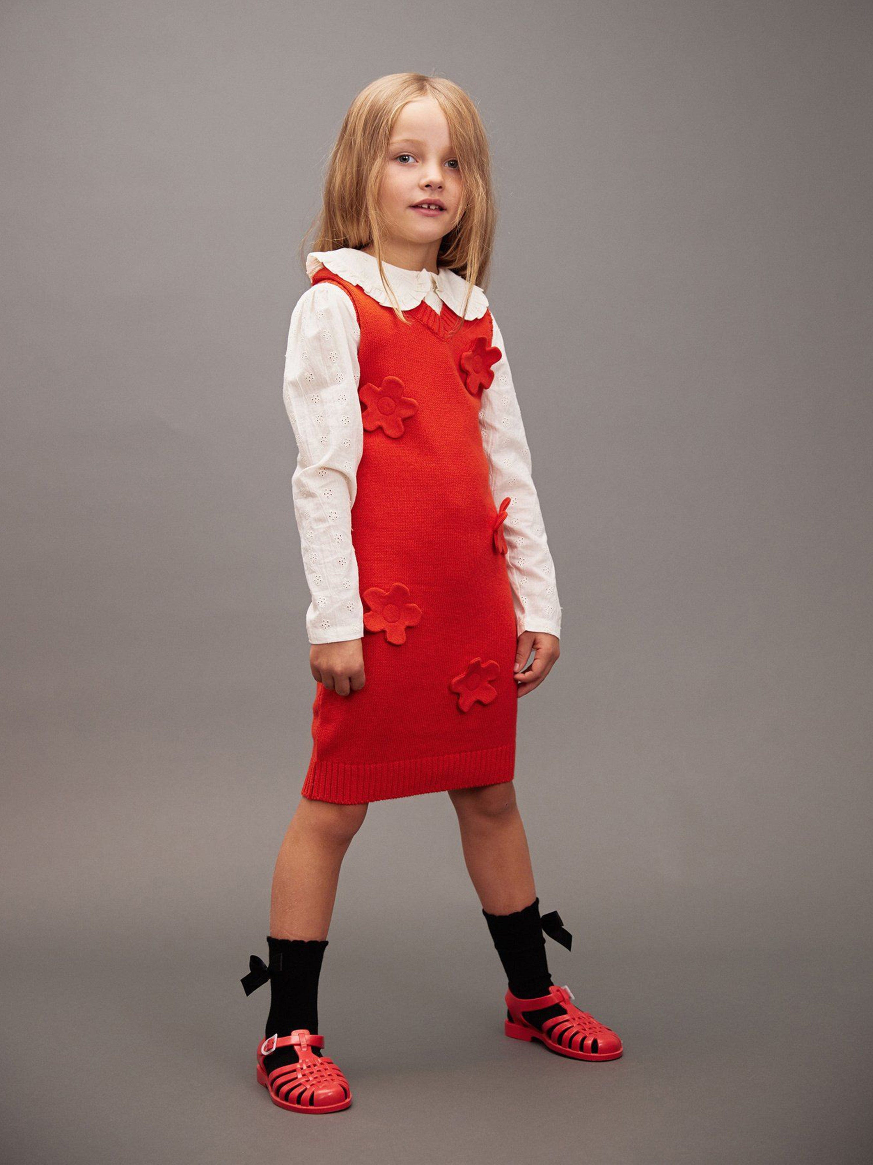 Mini Rodini Girls Knitted Flower Vest Dress in Red