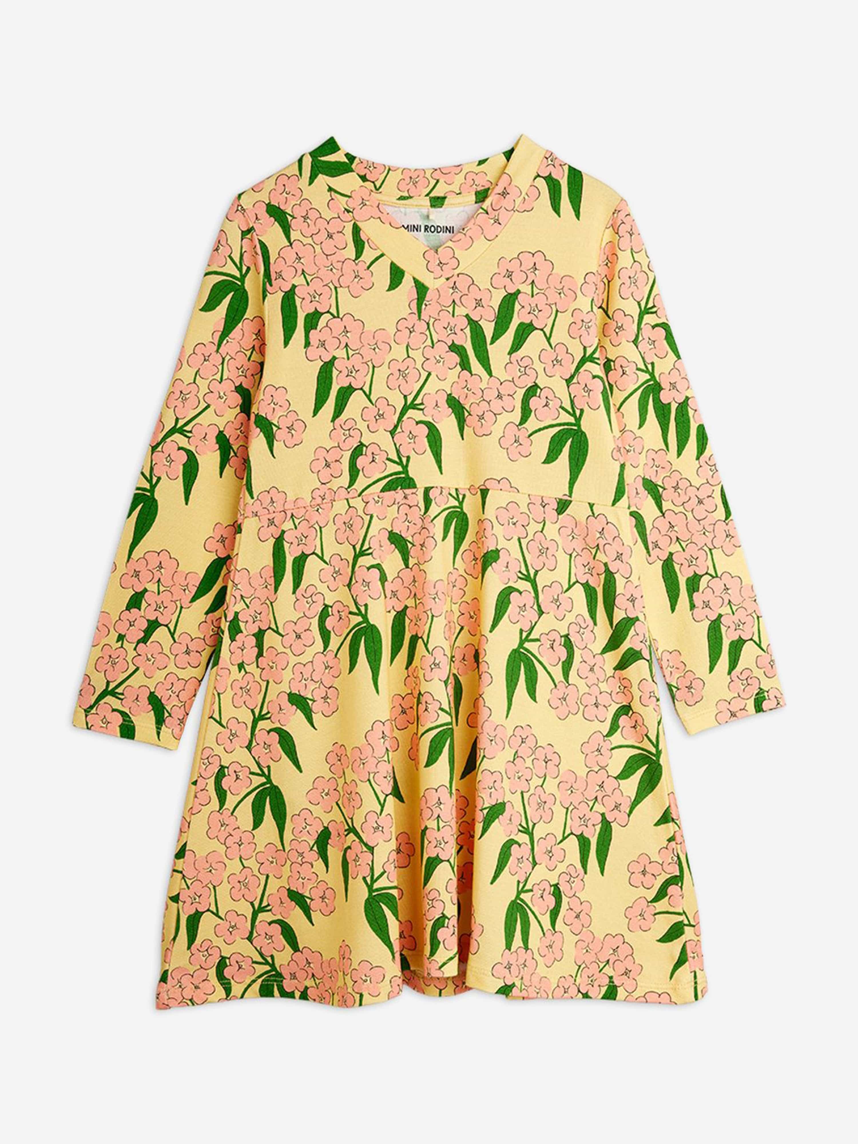 Mini Rodini Girls Alpine Flowers AOP Dress in Yellow