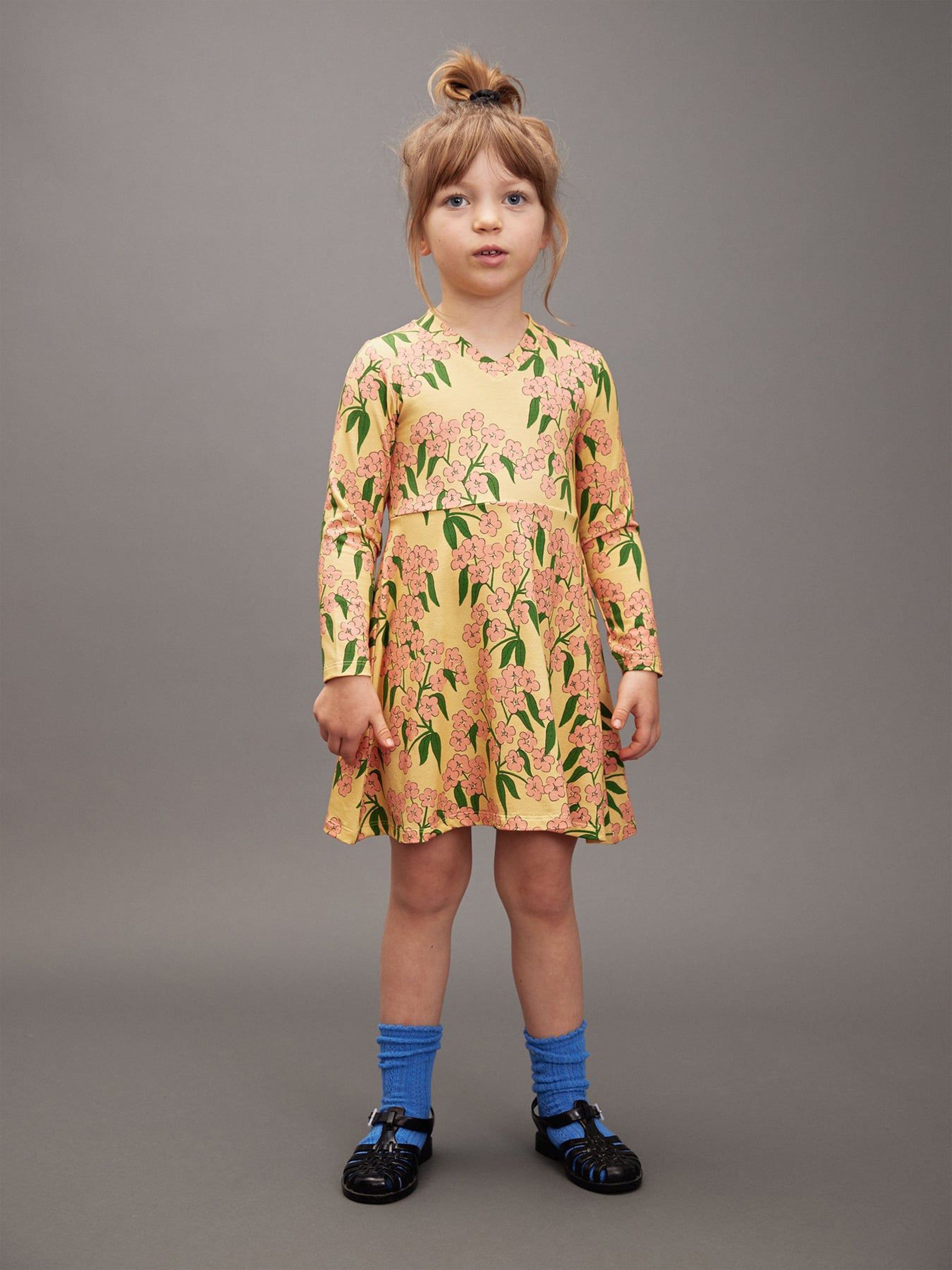 Mini Rodini Girls Alpine Flowers AOP Dress in Yellow