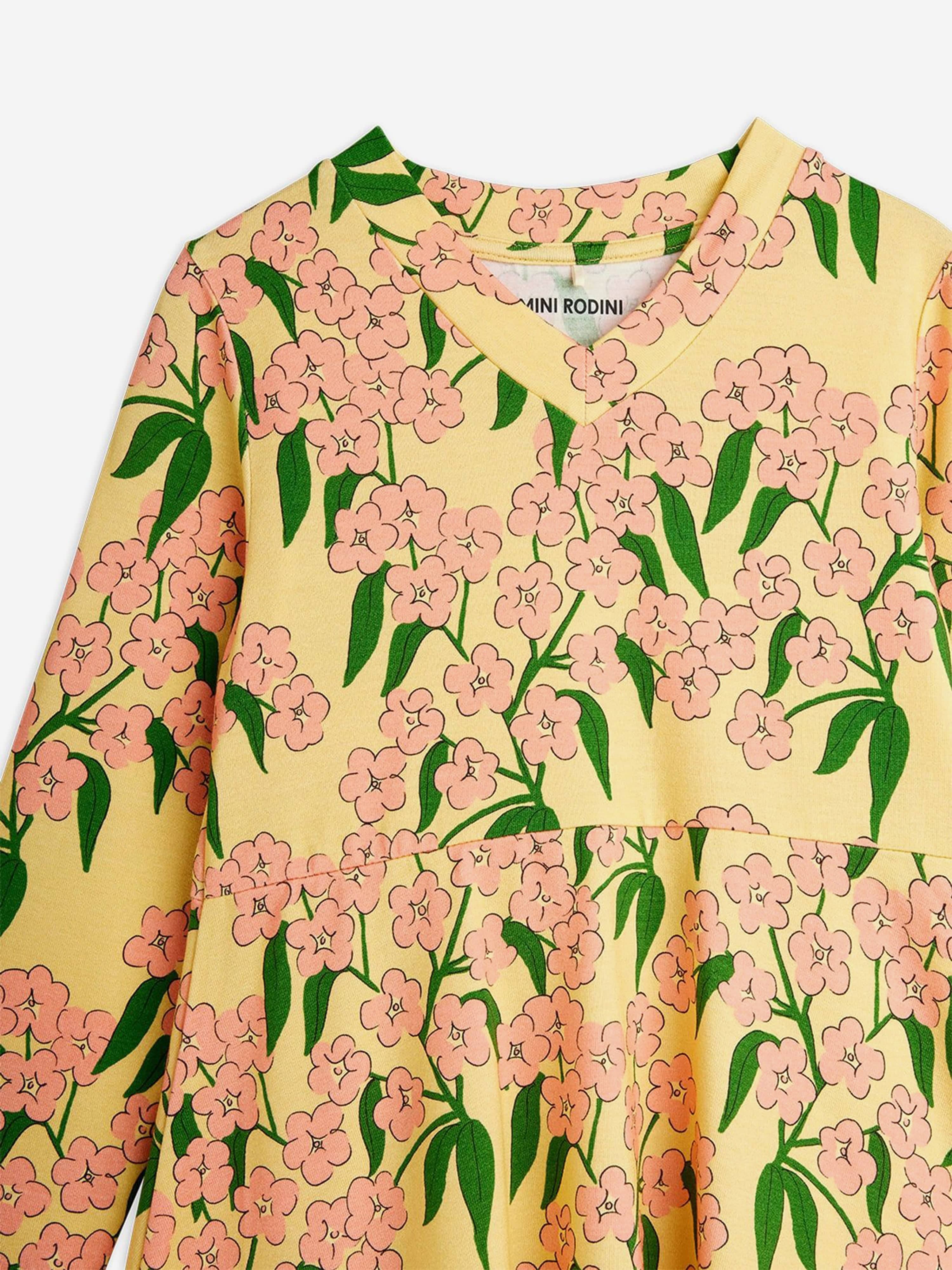 Mini Rodini Girls Alpine Flowers AOP Dress in Yellow