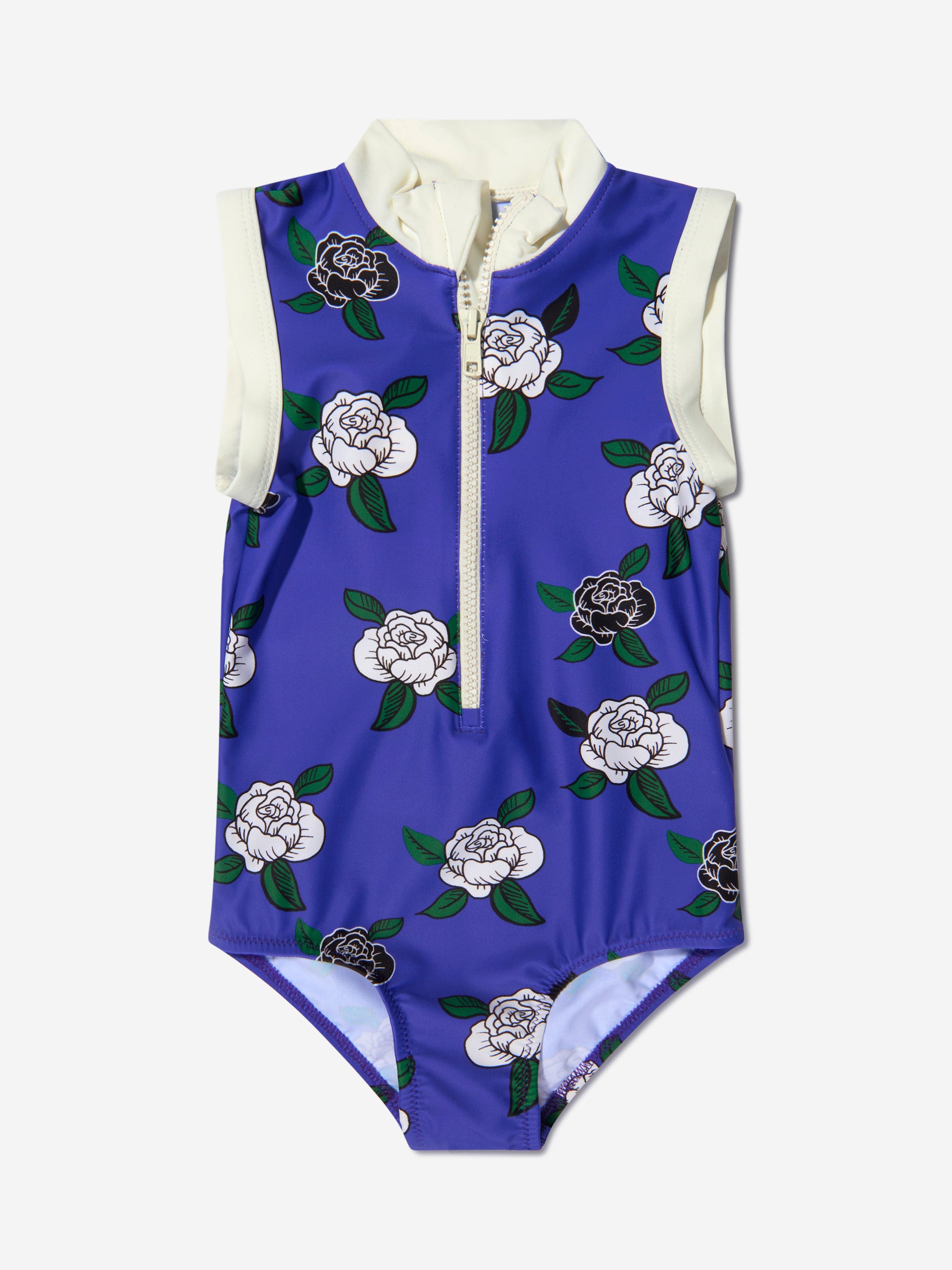 Mini Rodini Girls Rose Print Zip Up Swimsuit