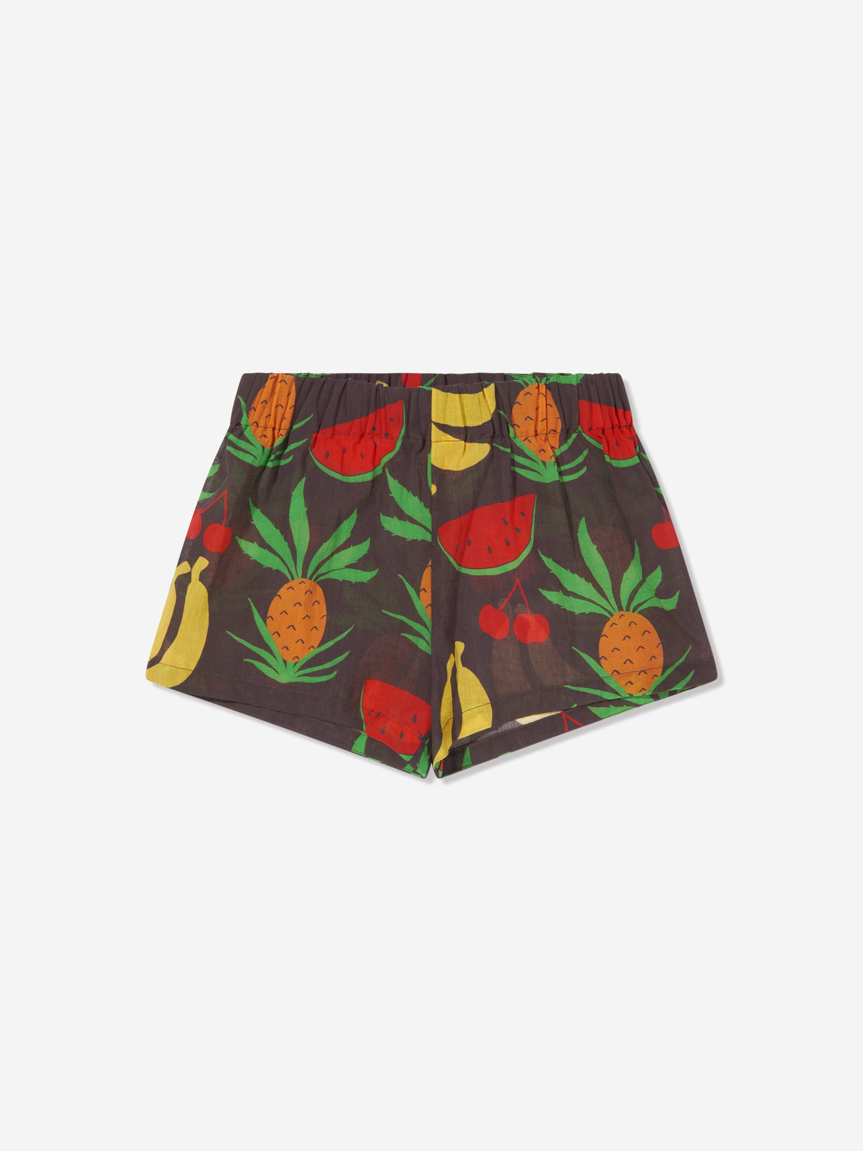 Mini Rodini Kids Organic Cotton Fruit Print Shorts In Brown