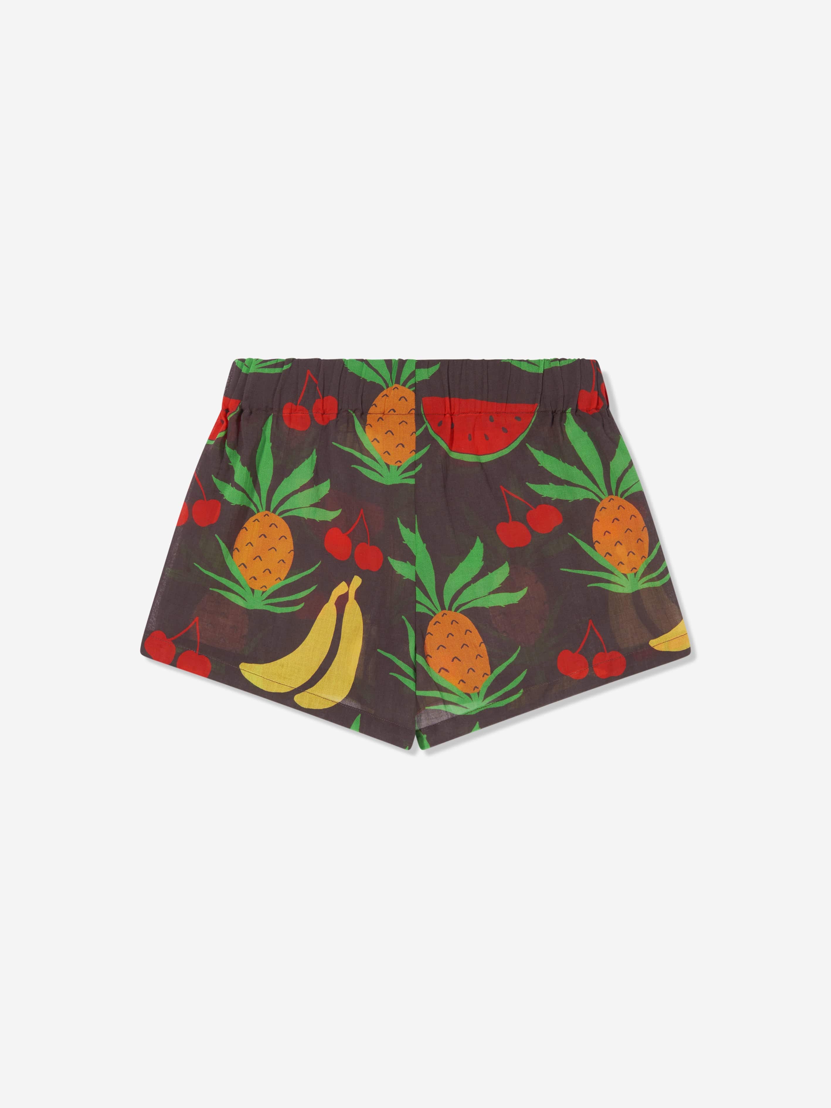 Mini Rodini Kids Organic Cotton Fruit Print Shorts In Brown