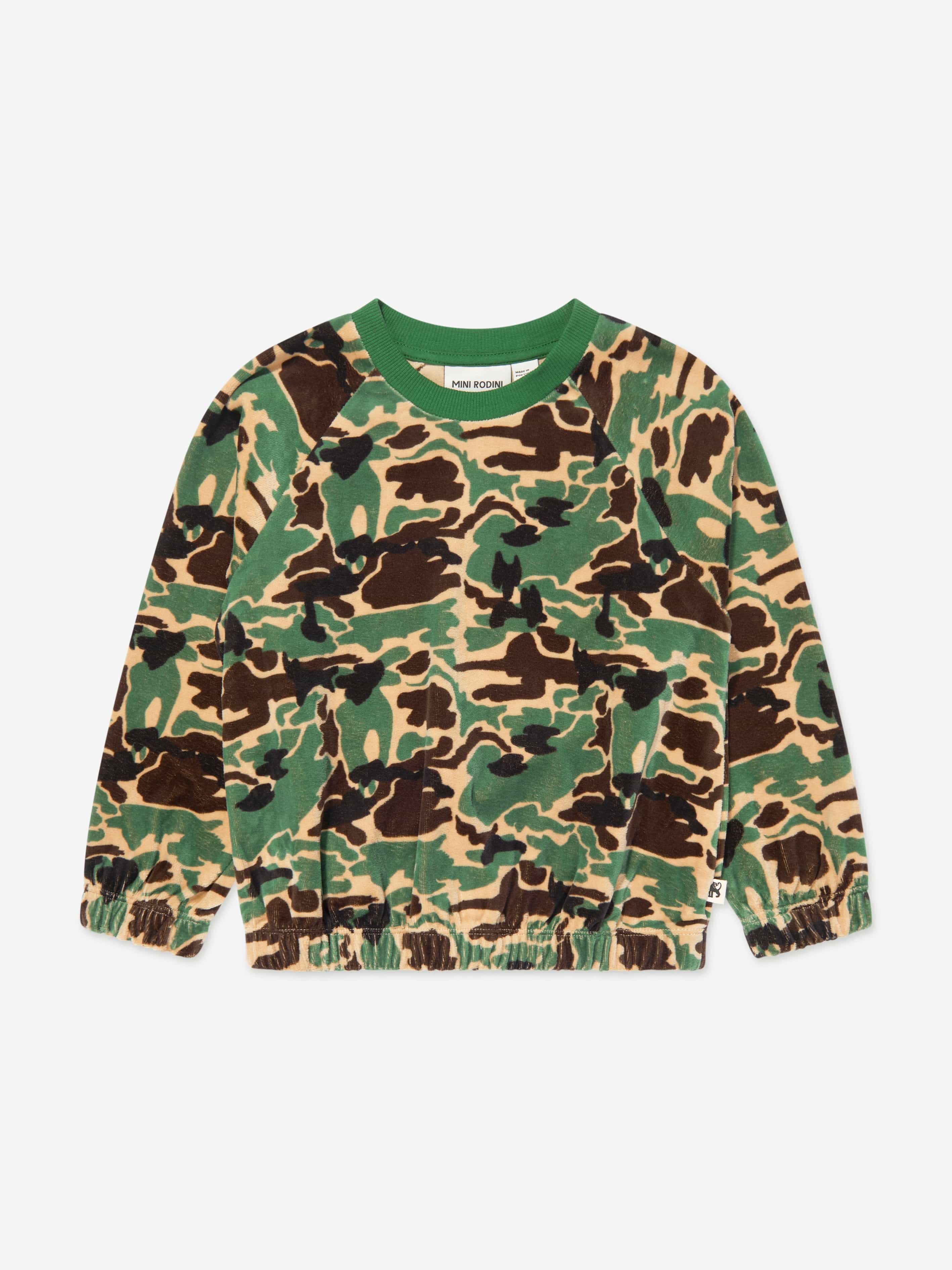 Mini Rodini Kids Camo Veloiur Sweatshirt in Green