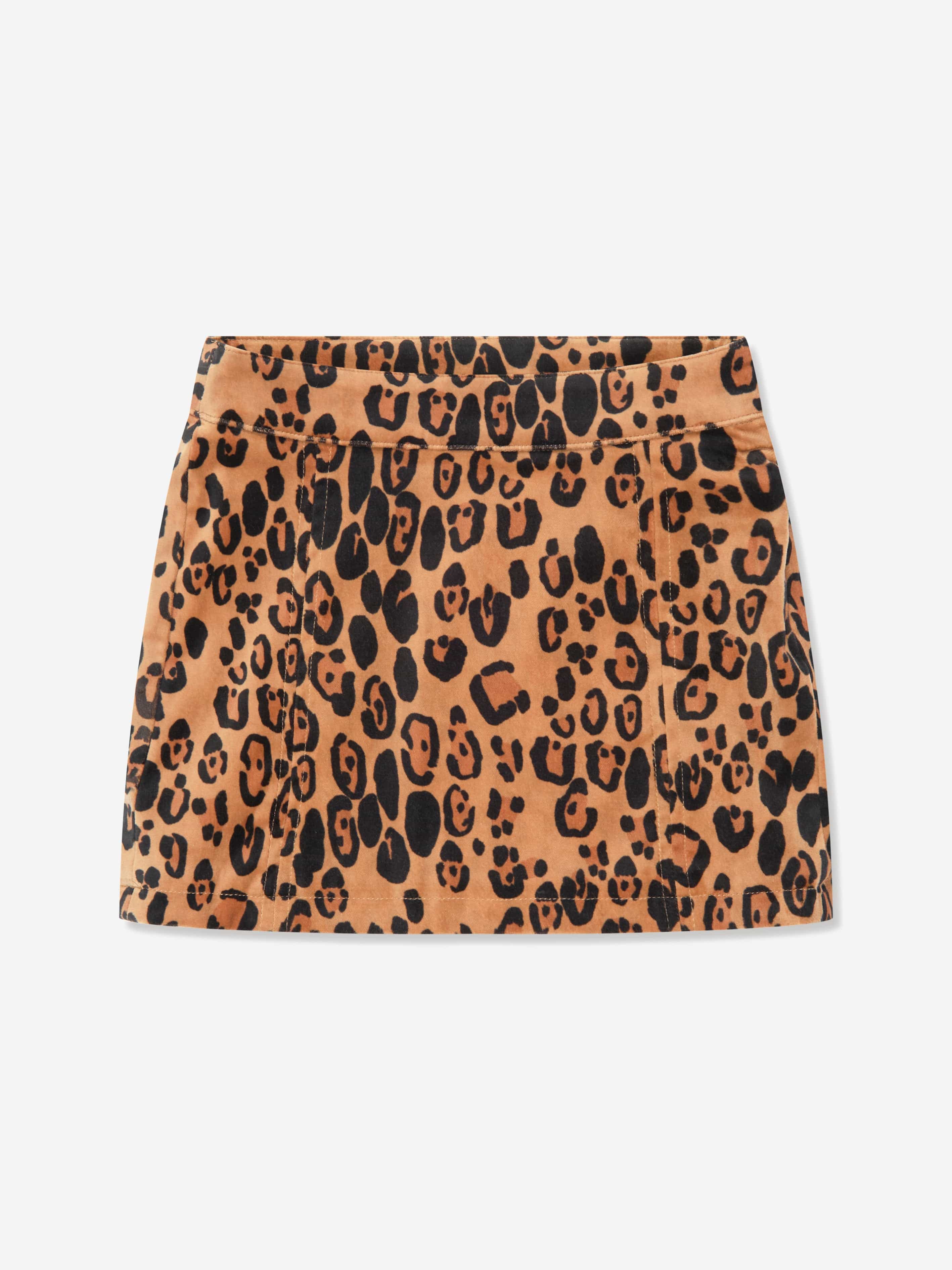 Mini Rodini Girls Leopard Velvet Skirt in Brown