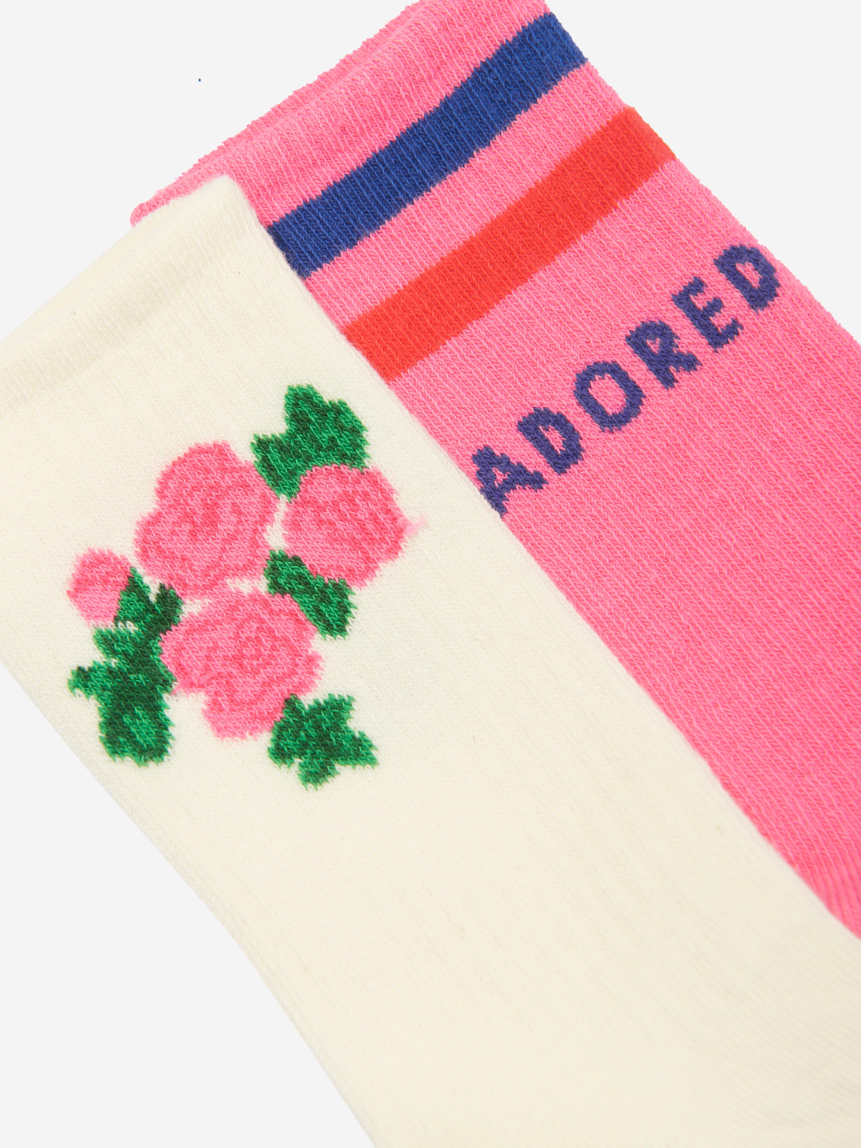 Mini Rodini Girls Roses 2 Pack Socks Set in Pink