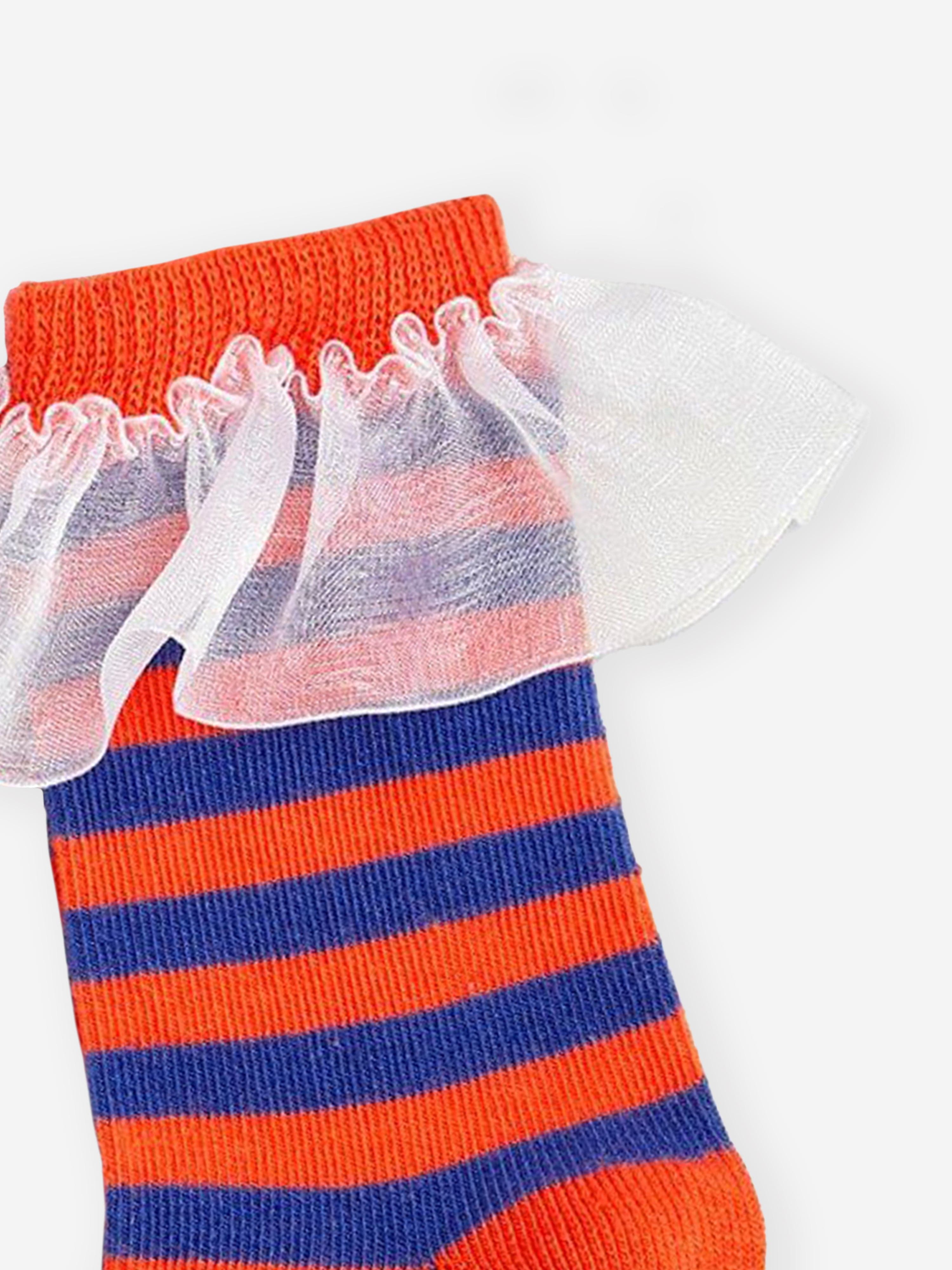 Mini Rodini Girls Striped Frill Socks in Multicolour