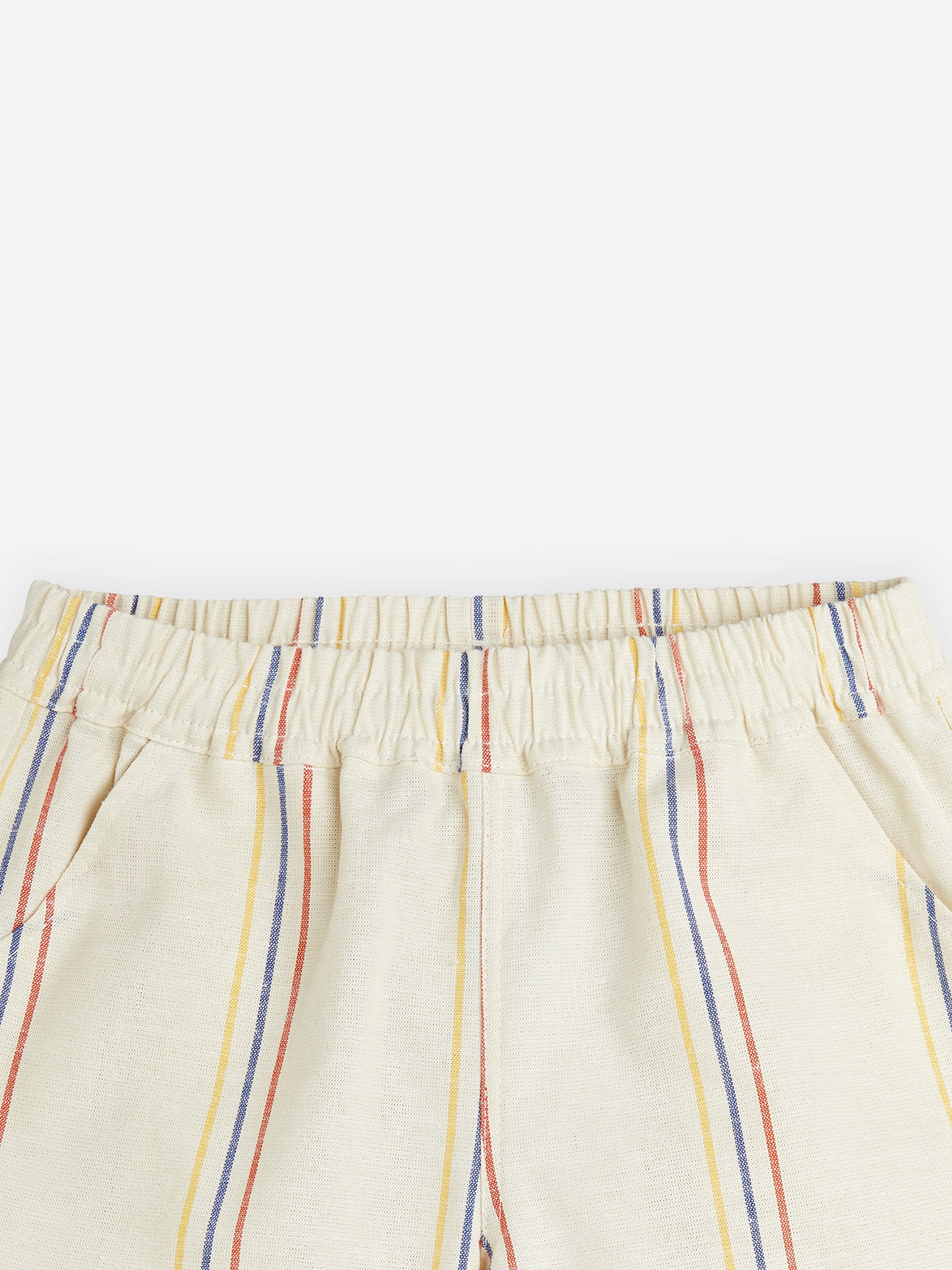 Mini Rodini Boys Striped Woven Shorts in Ivory