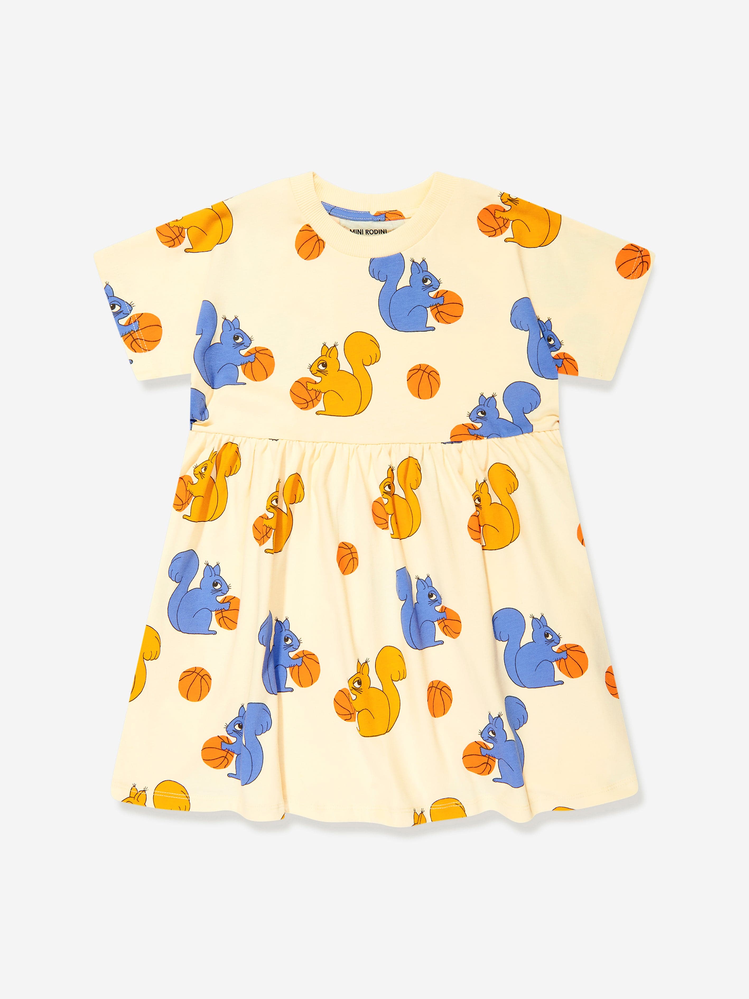 Mini Rodini Girls Squirrels Print Dress in Yellow