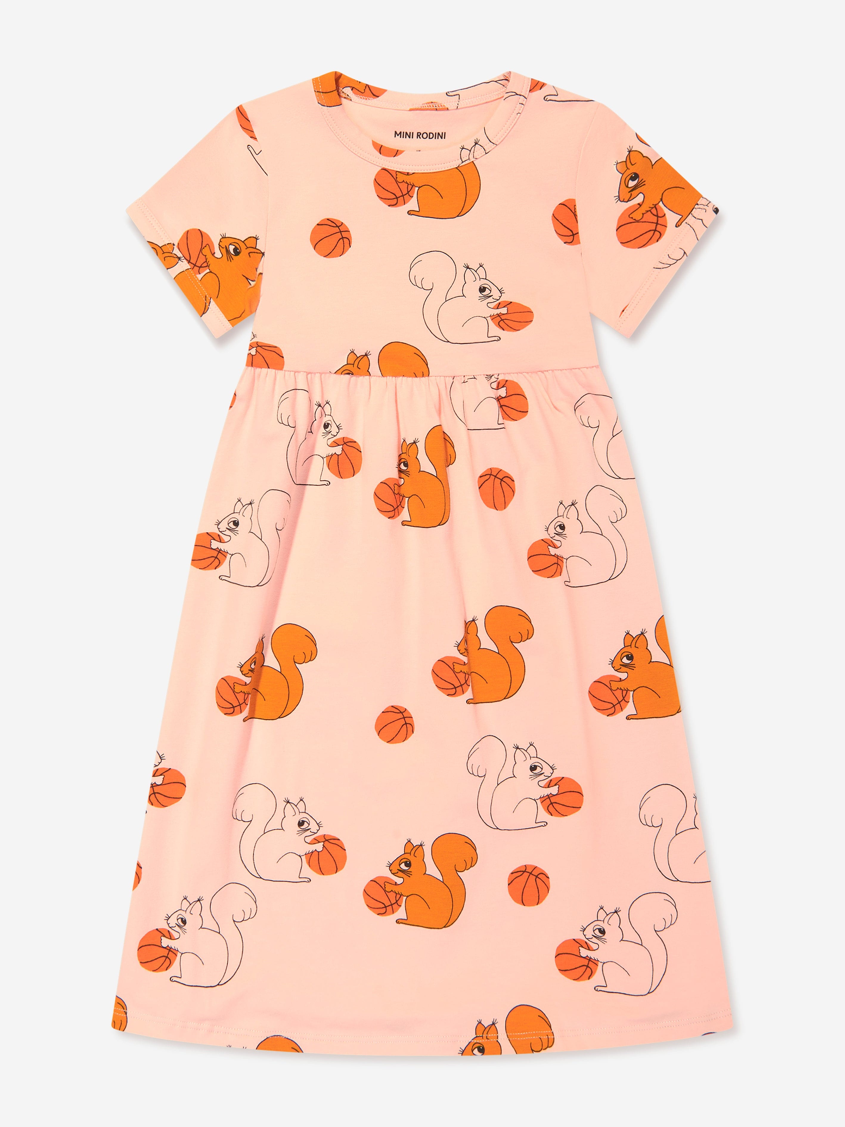 Mini Rodini Girls Squirrels Print Dress in Pink