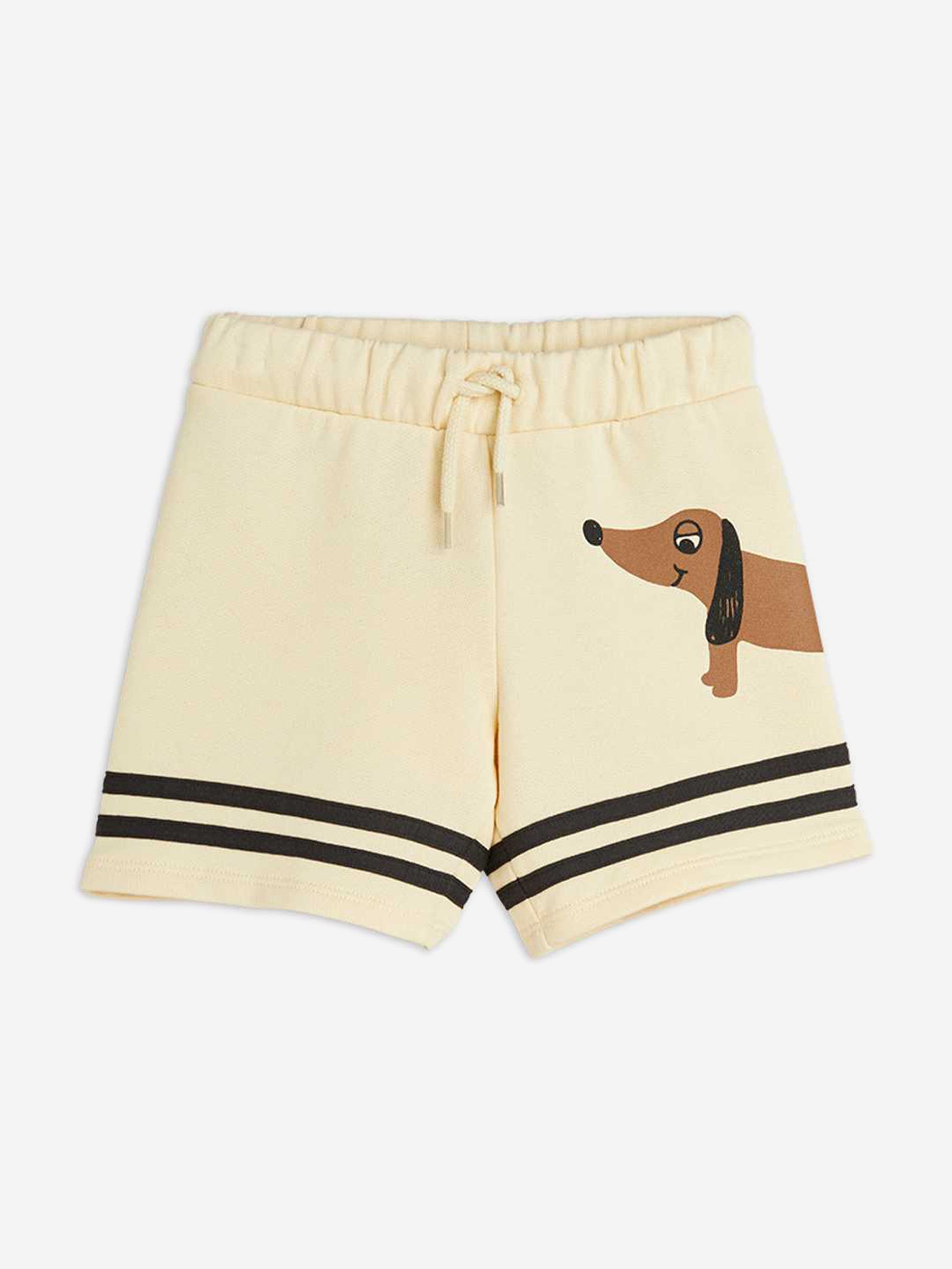 Mini Rodini Boys Dog Striped Sweat Shorts in Beige