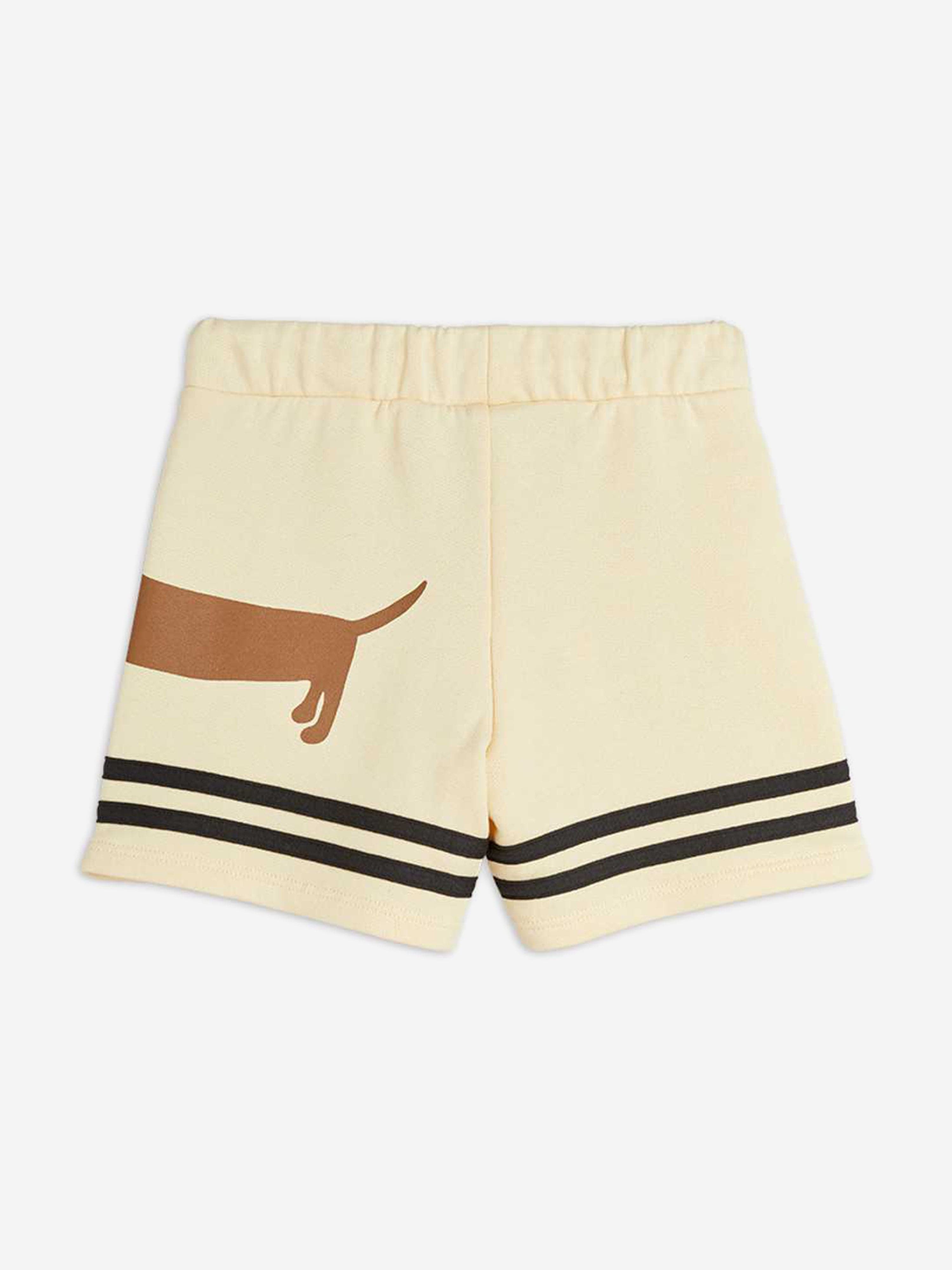 Mini Rodini Boys Dog Striped Sweat Shorts in Beige