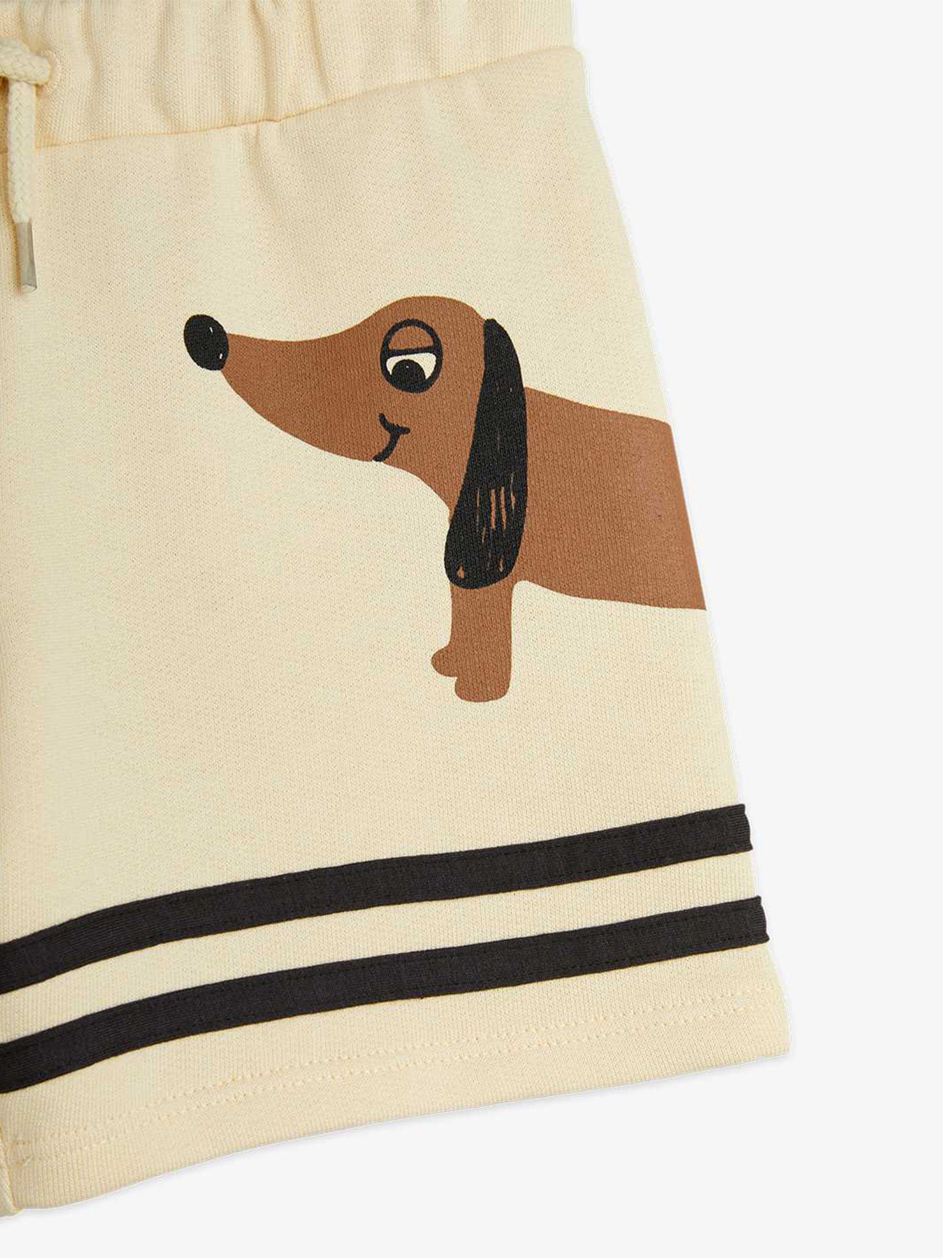 Mini Rodini Boys Dog Striped Sweat Shorts in Beige