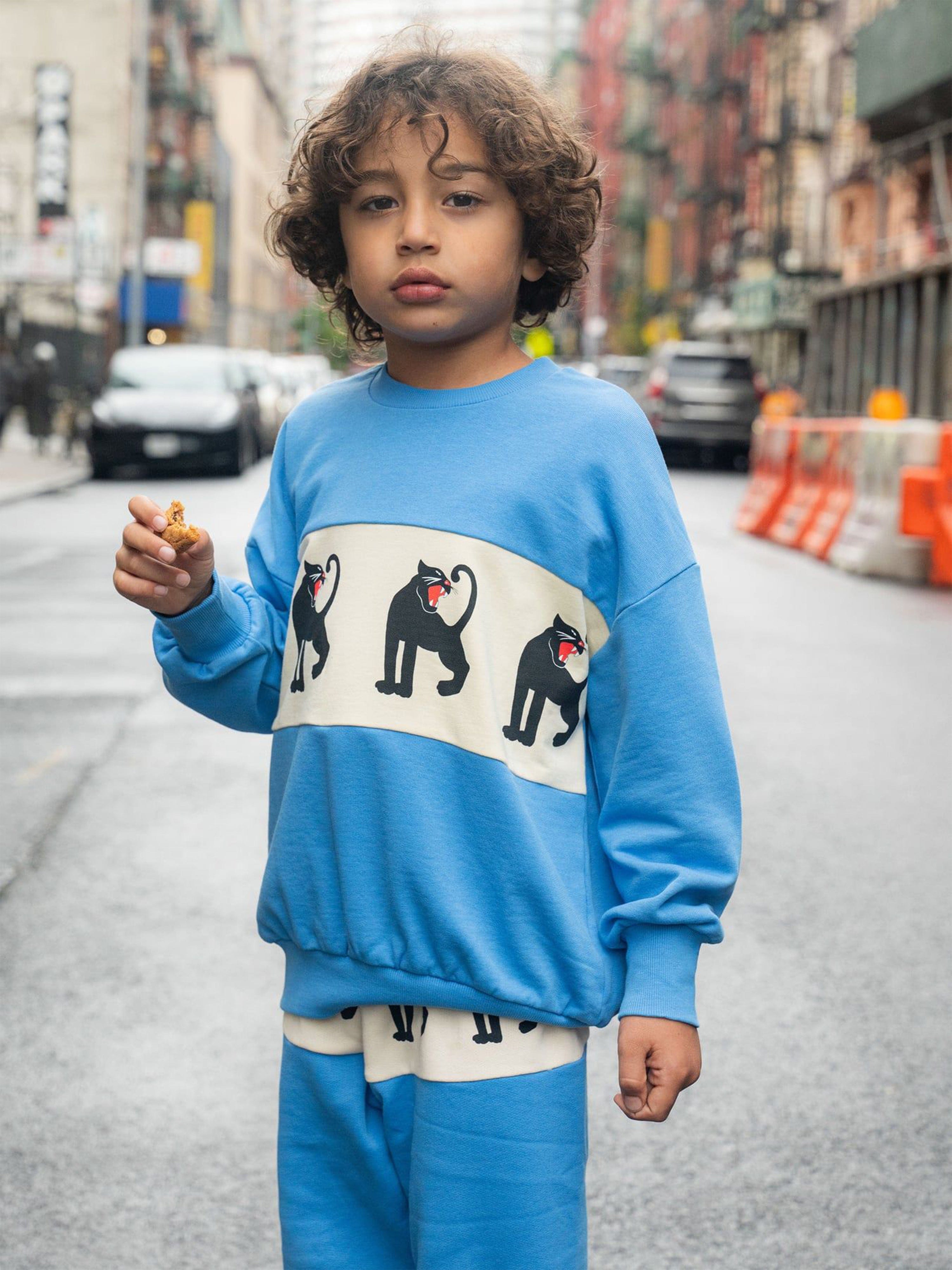 Mini Rodini Kids Panther Panel Sweatshirt in Blue