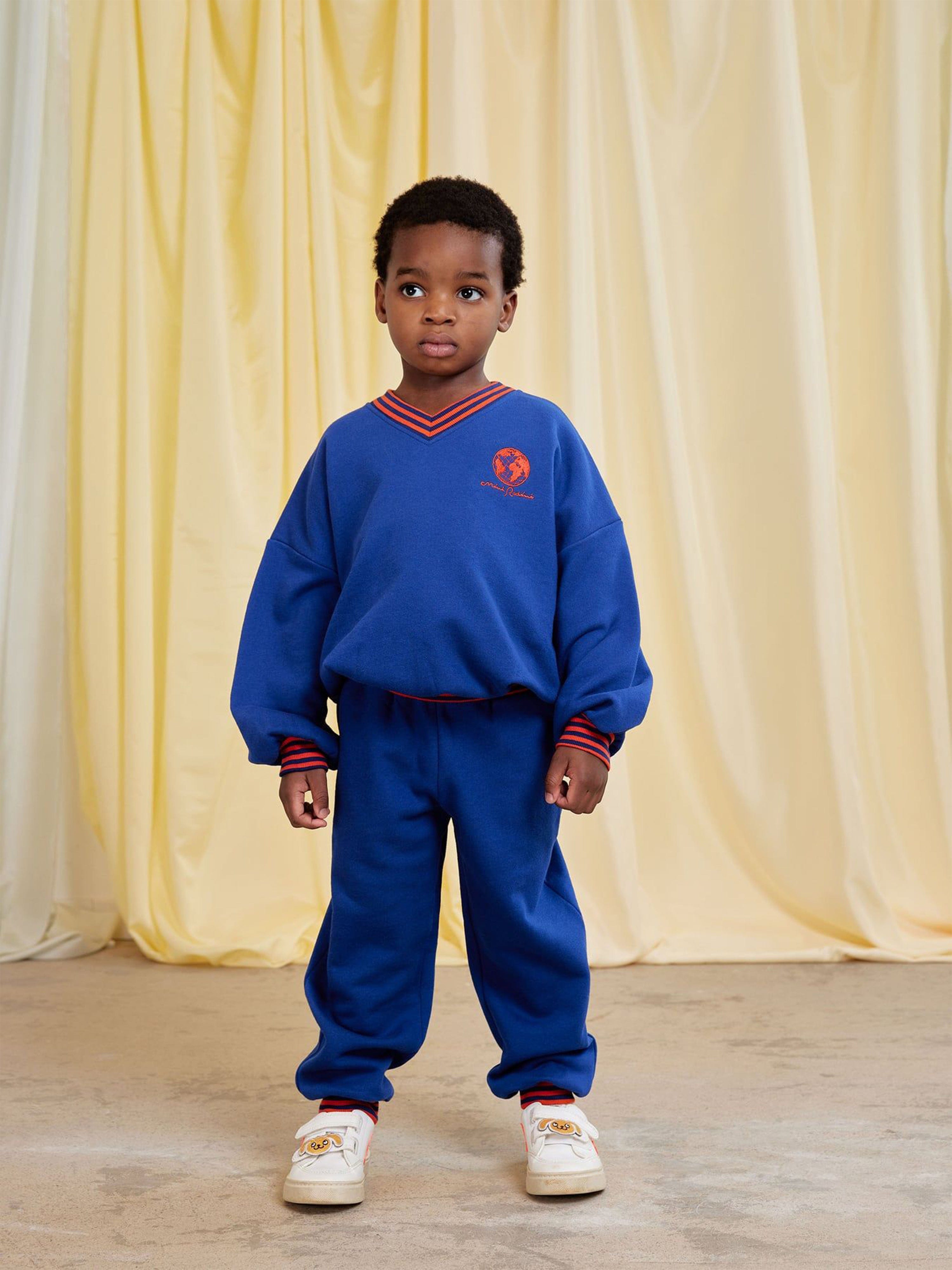 Mini Rodini Kids Striped Rib Joggers in Blue