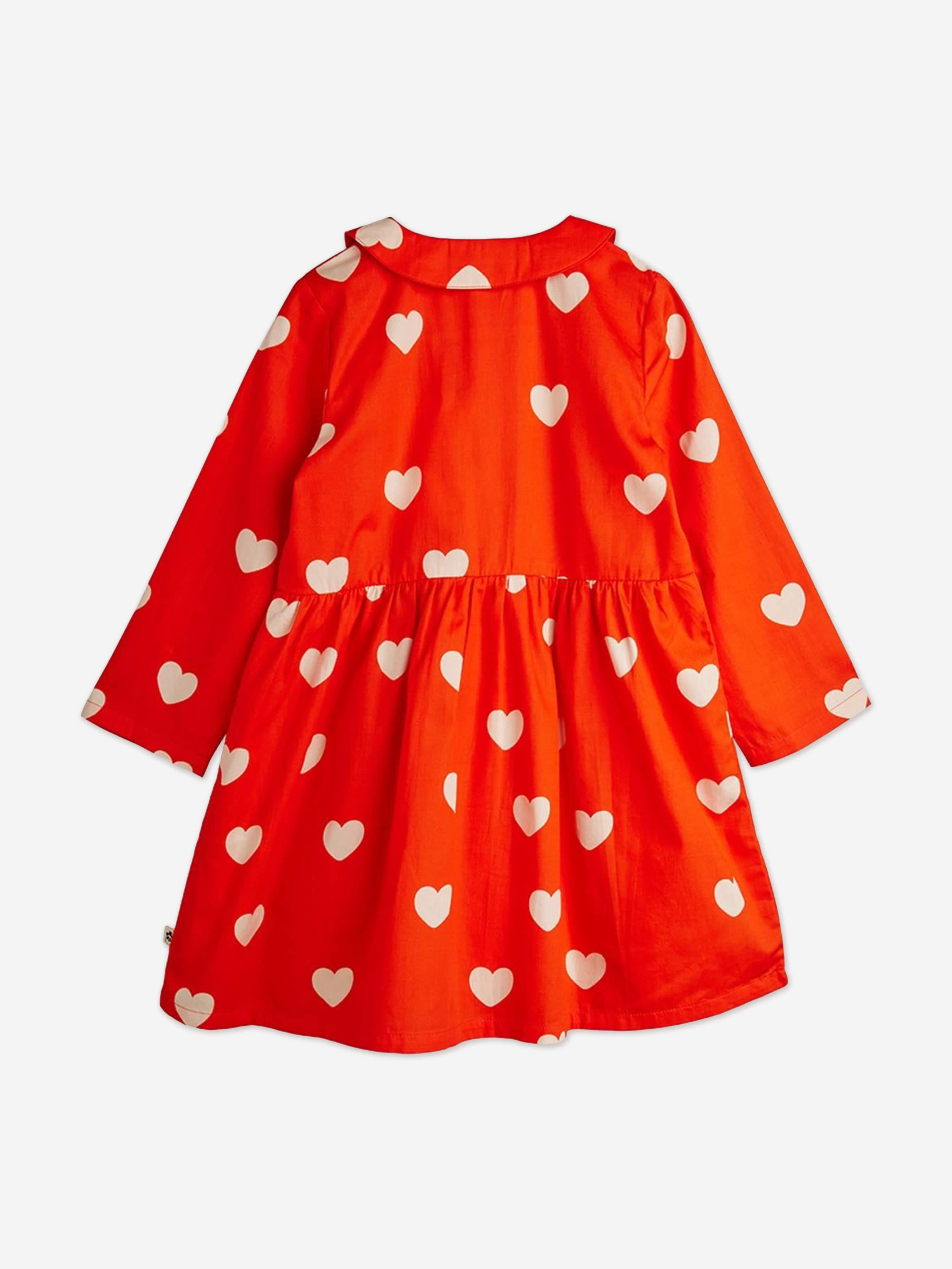 Mini Rodini Girls Hearts AOP Shirt Dress in Orange