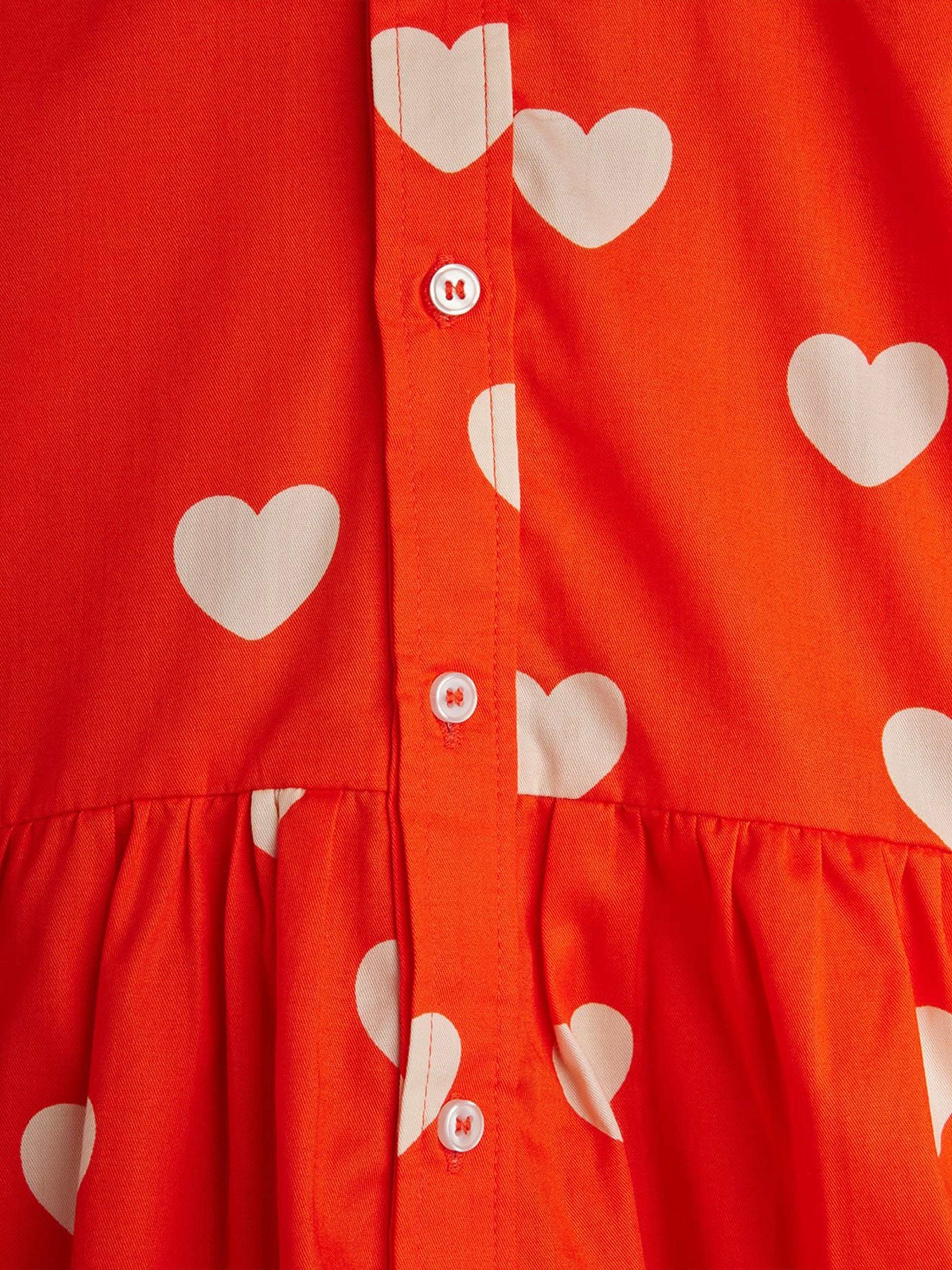 Mini Rodini Girls Hearts AOP Shirt Dress in Orange