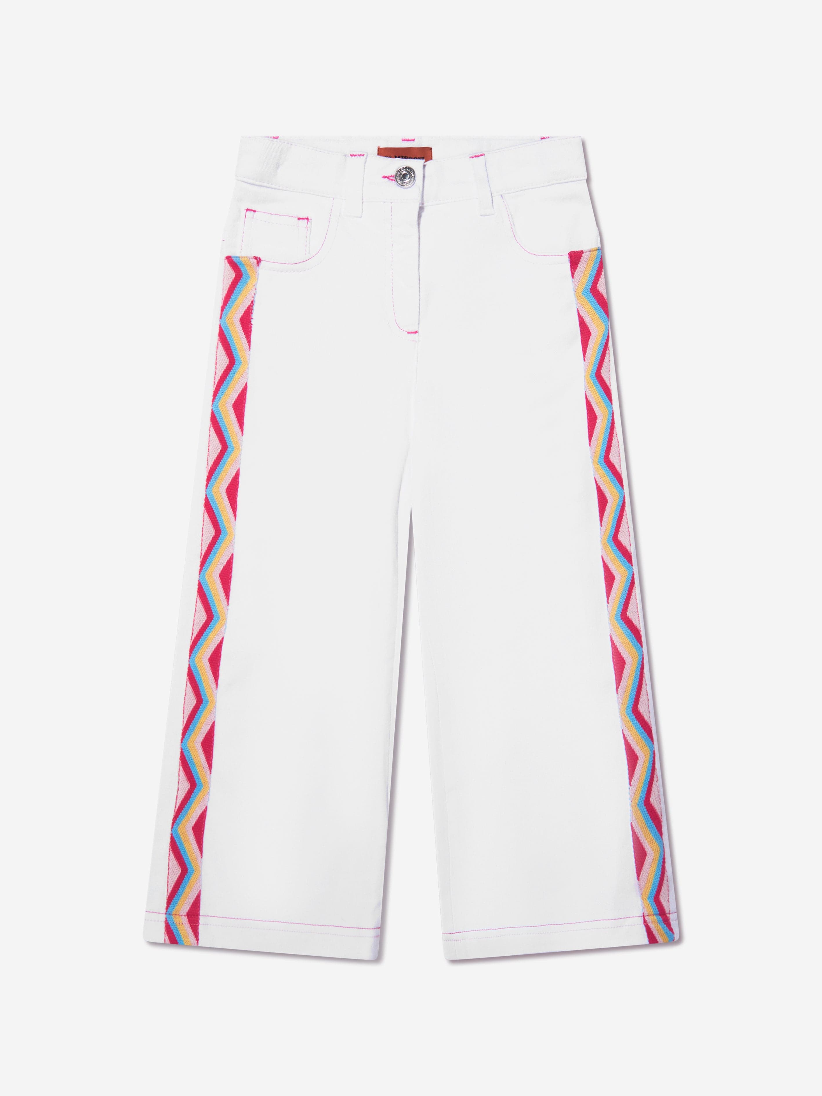 Missoni Girls Zig Zag Wide Leg Trousers in White