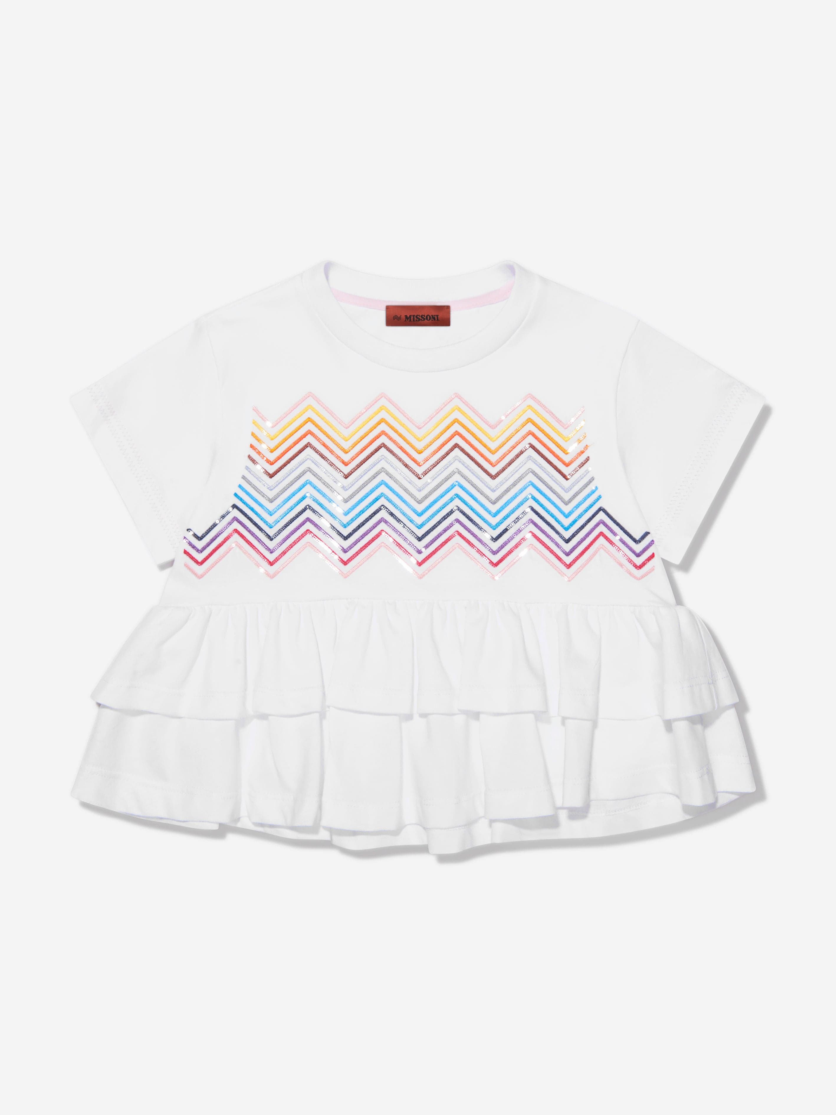 Missoni Girls Zig Zag Ruffle Top in White