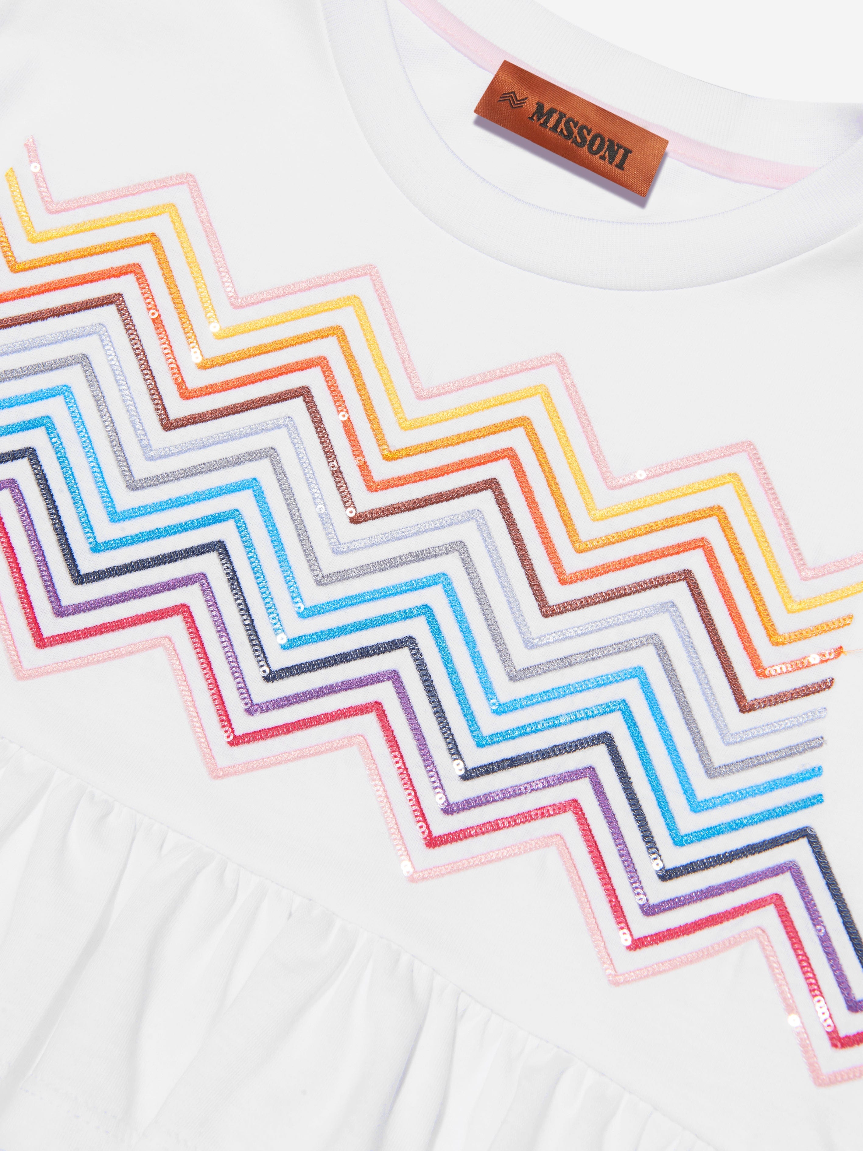 Missoni Girls Zig Zag Ruffle Top in White