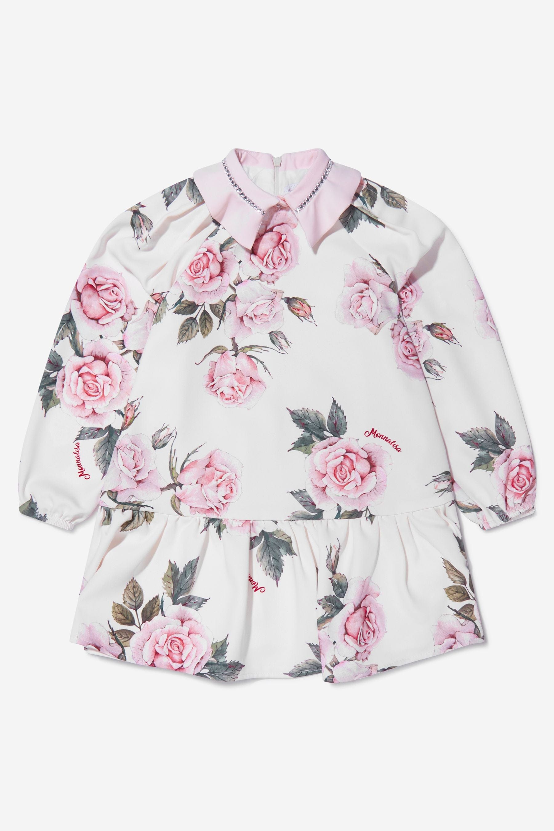 Monnalisa Girls Rose Print Long Sleeve Dress