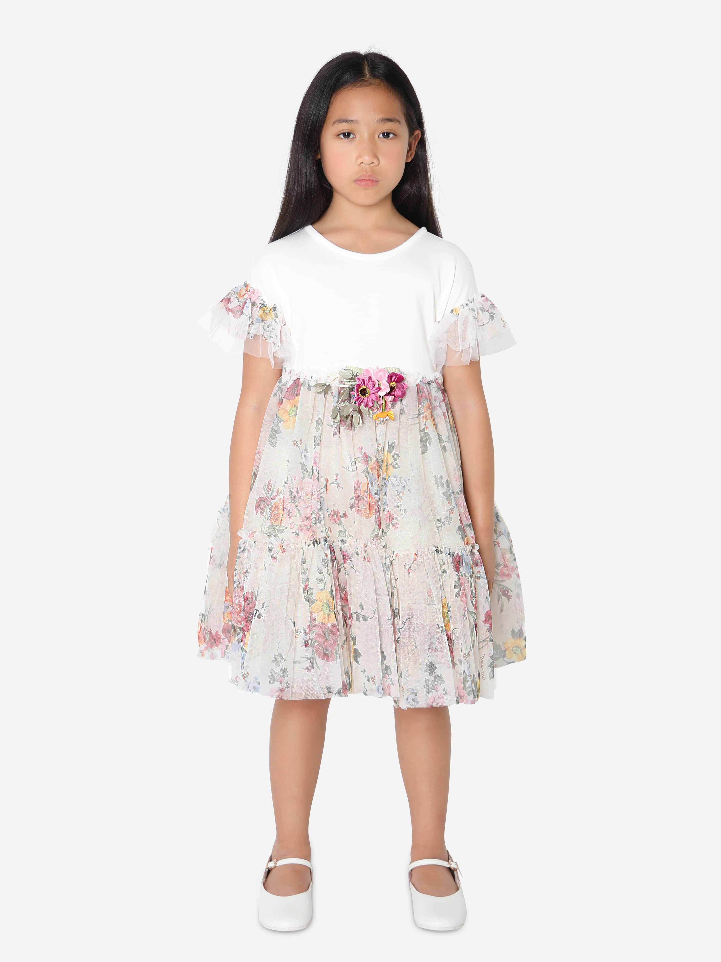 Monnalisa Girls Floral Tulle Dress